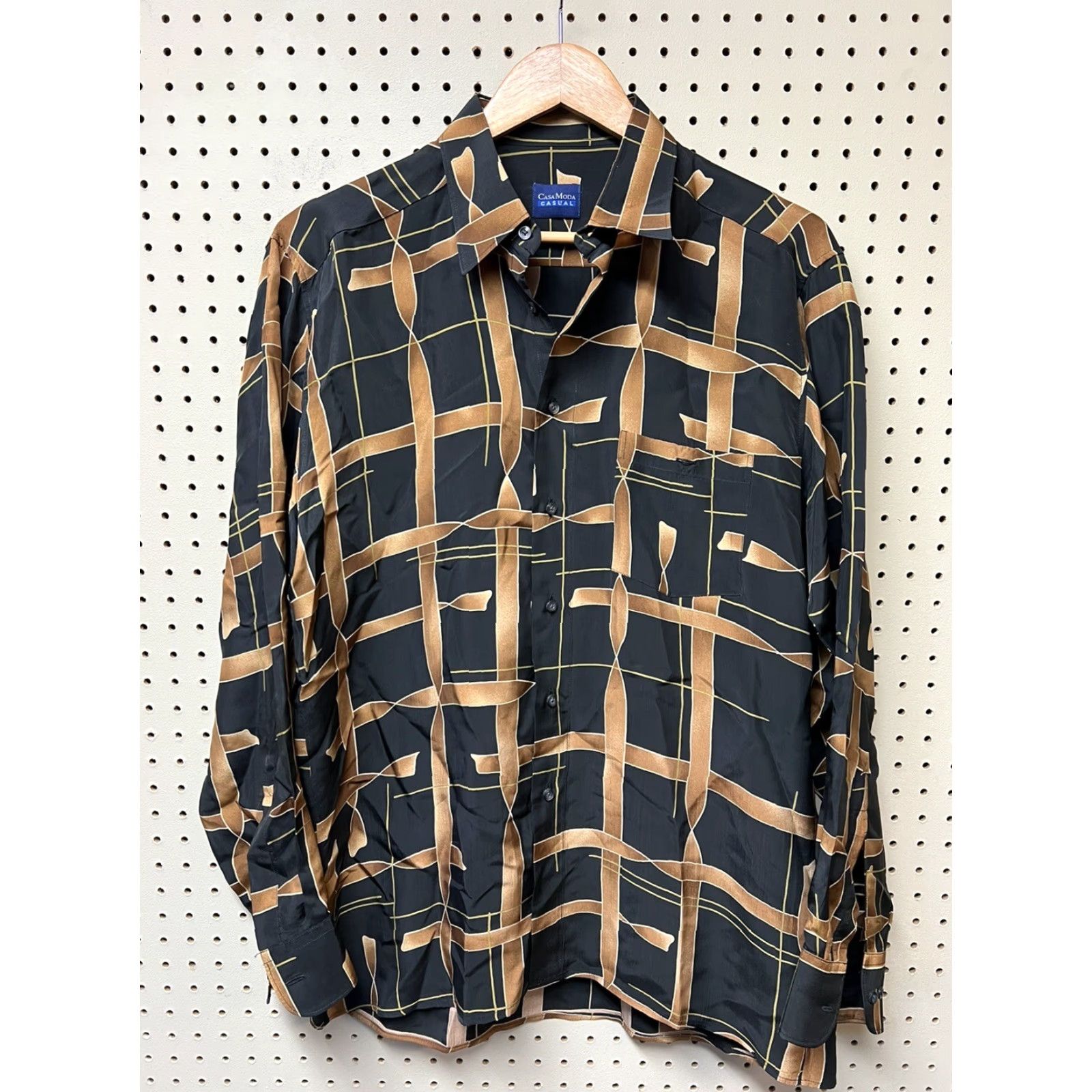 Vintage VINTAGE Casa Moda Mens Shirt M Brown Black Striped Button-Up Rayon Cotton Size US M / EU 48-50 / 2 - 2 Thumbnail