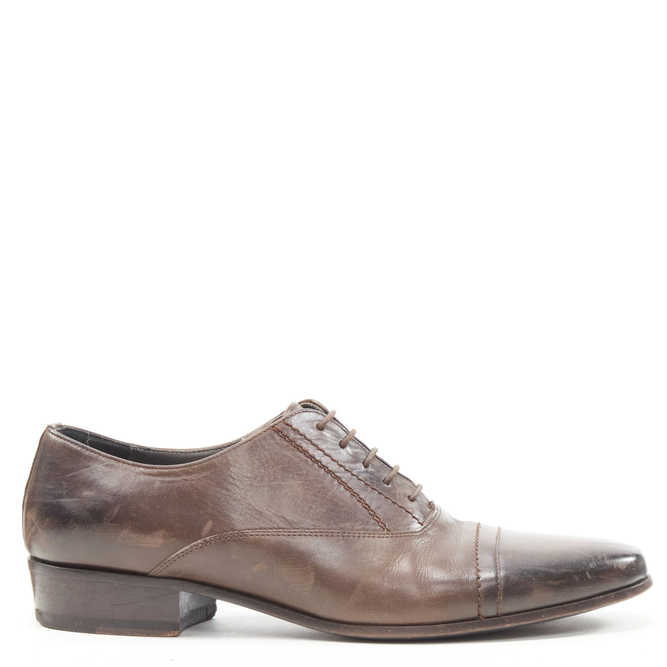 Lanvin LANVIN brown calfskin lace up distressed scuffed leather dress shoes US8 EU41 Size US 8 / EU 41 - 1 Thumbnail