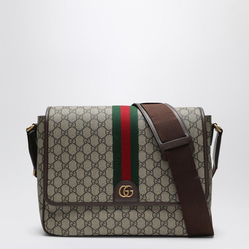 Gucci Shoulder Bag With Web Detail In Beige And Ebony Gg Fabric