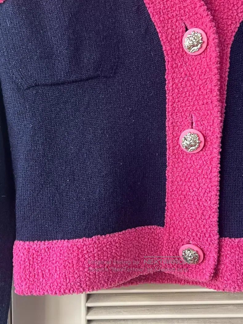 Chanel Chanel 19K dark blue pink edge cashmere cardigan coat Size XS / US 0-2 / IT 36-38 - 6 Thumbnail