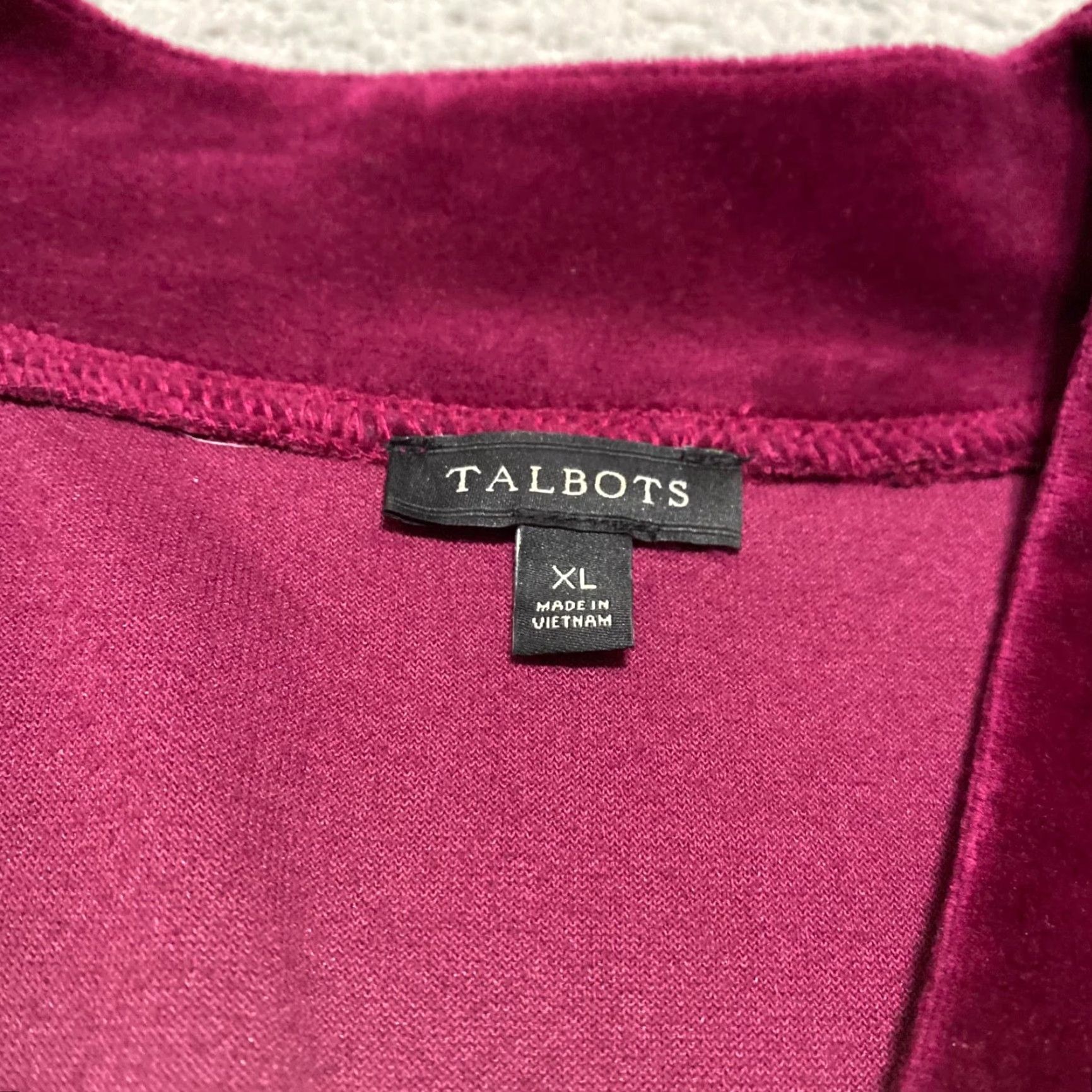 Talbots Talbots Womens XL Top Pullover Shirt V-Neck Velvet Velour Red 100% Cotton Blend Stretch Easy Care Casual Workwear Size XL / US 12-14 / IT 48-50 - 3 Thumbnail