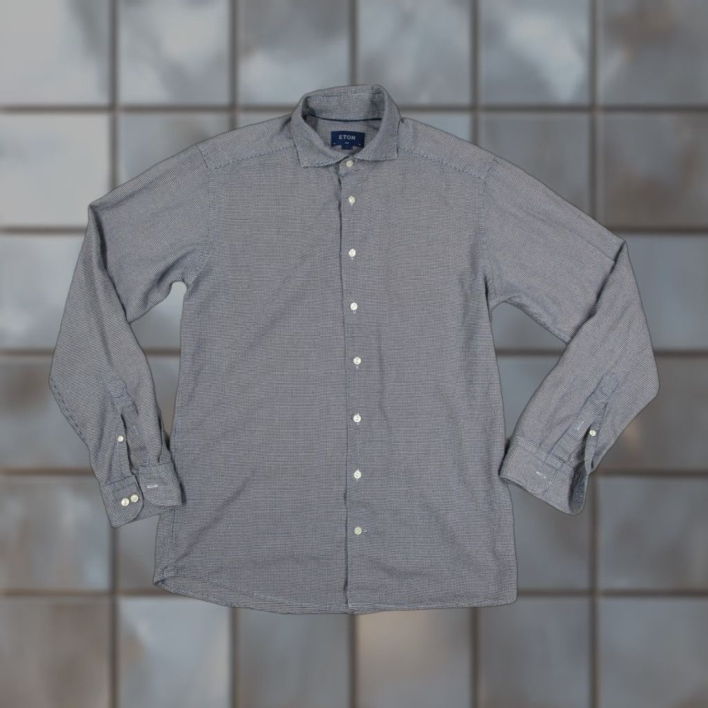 Eton Eton Shirt Mens Large Blue Slim Fit Dress Button Up Houndstooth Long Sleeve Size 42R - 1 Thumbnail