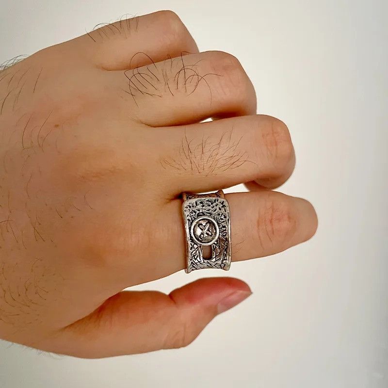Jewelry × Vintage Retro Clothes Button Wide Ring Size ONE SIZE - 5 Thumbnail