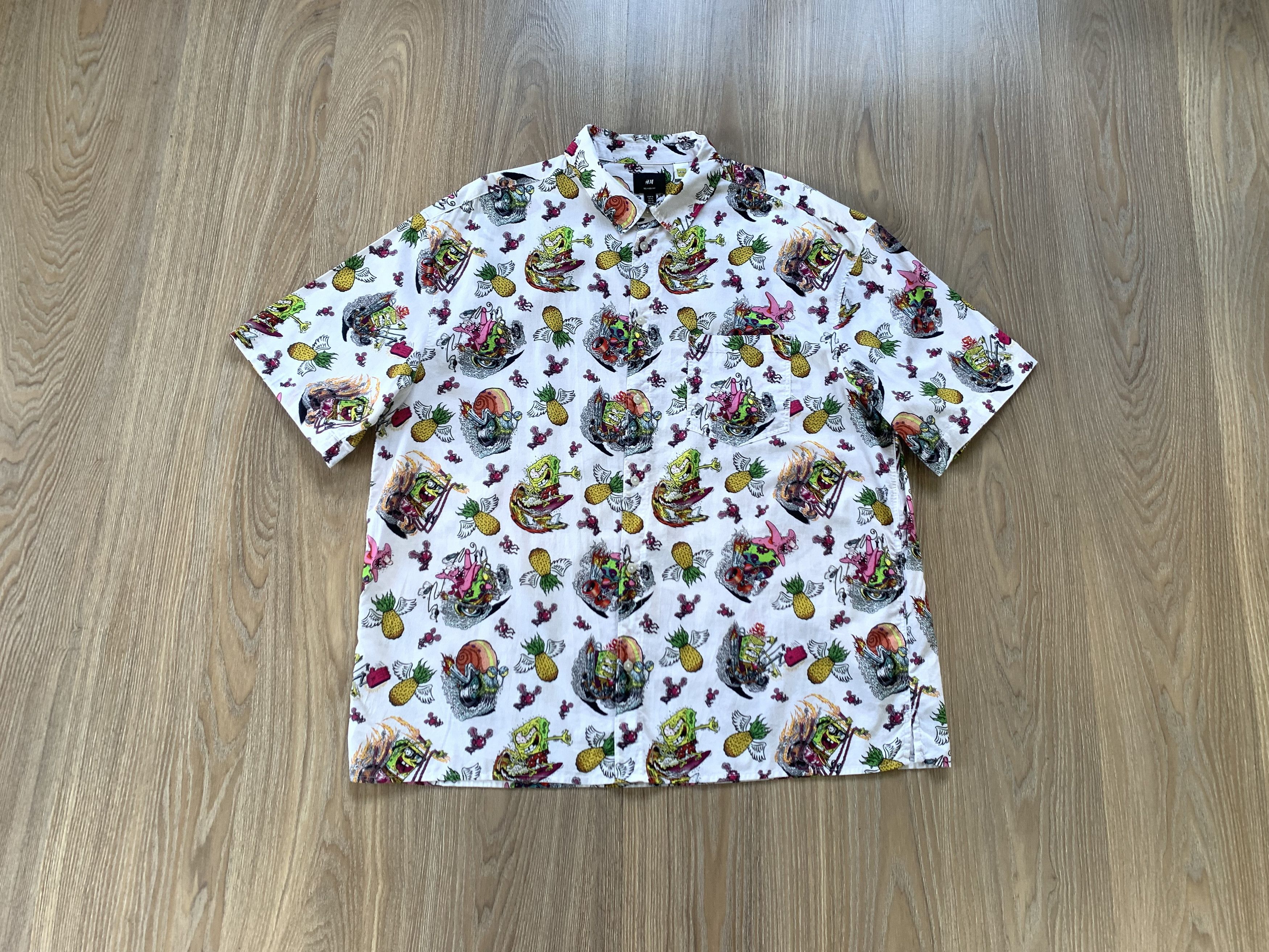 H&M Mens H&M SpongeBob Graphic Hawiian White Button Up Shirt Size US XL / EU 56 / 4 - 1 Thumbnail