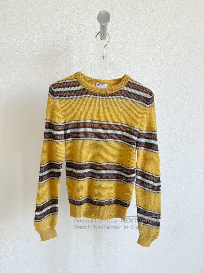 Brunello Cucinelli Brunello Cucinelli Mustard Striped Knit Sweater, 40% Mohai Size XS / US 0-2 / IT 36-38 - 1 Thumbnail