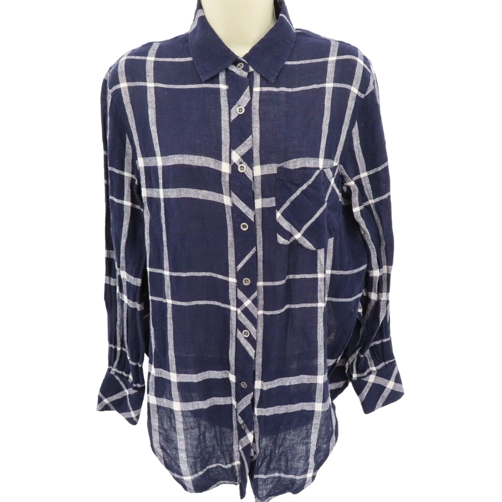 Rails VINTAGE? No - Rails x Free People Womens XS Charli Blue Plaid Collared Button Down Shirt Linen Size XS / US 0-2 / IT 36-38 - 2 Thumbnail