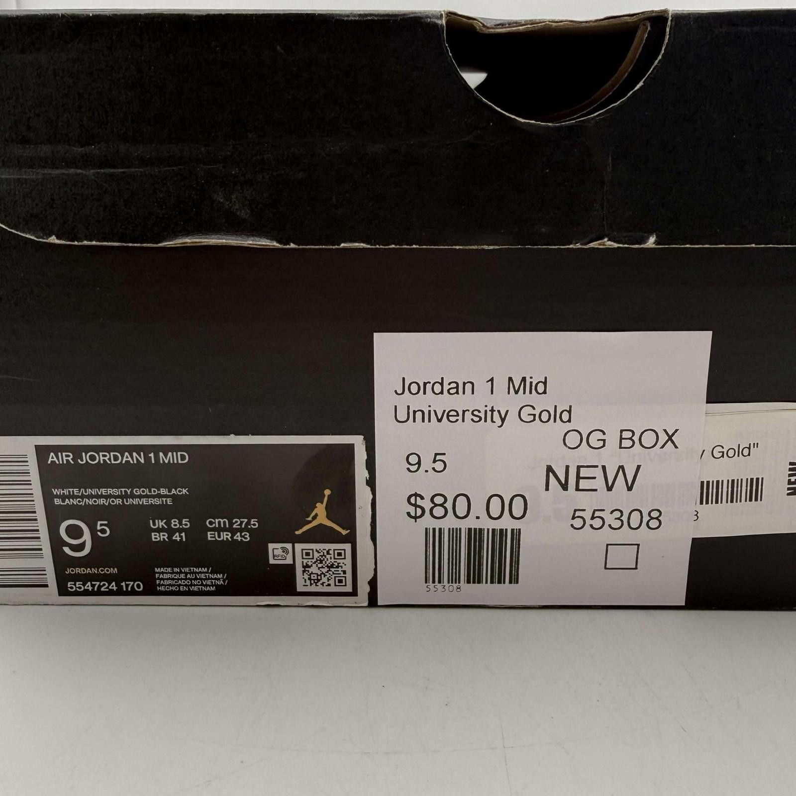 Nike Air Jordan 1 Mid University Gold 9.5 New with Box 554724-170 Size US 9.5 / EU 42-43 - 8 Thumbnail