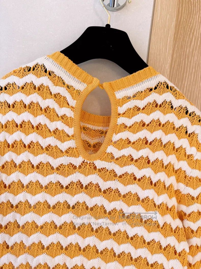 Loro Piana Loro Piana Yellow and White Striped Openwork Crochet Dress Size XS / US 0-2 / IT 36-38 - 6 Thumbnail