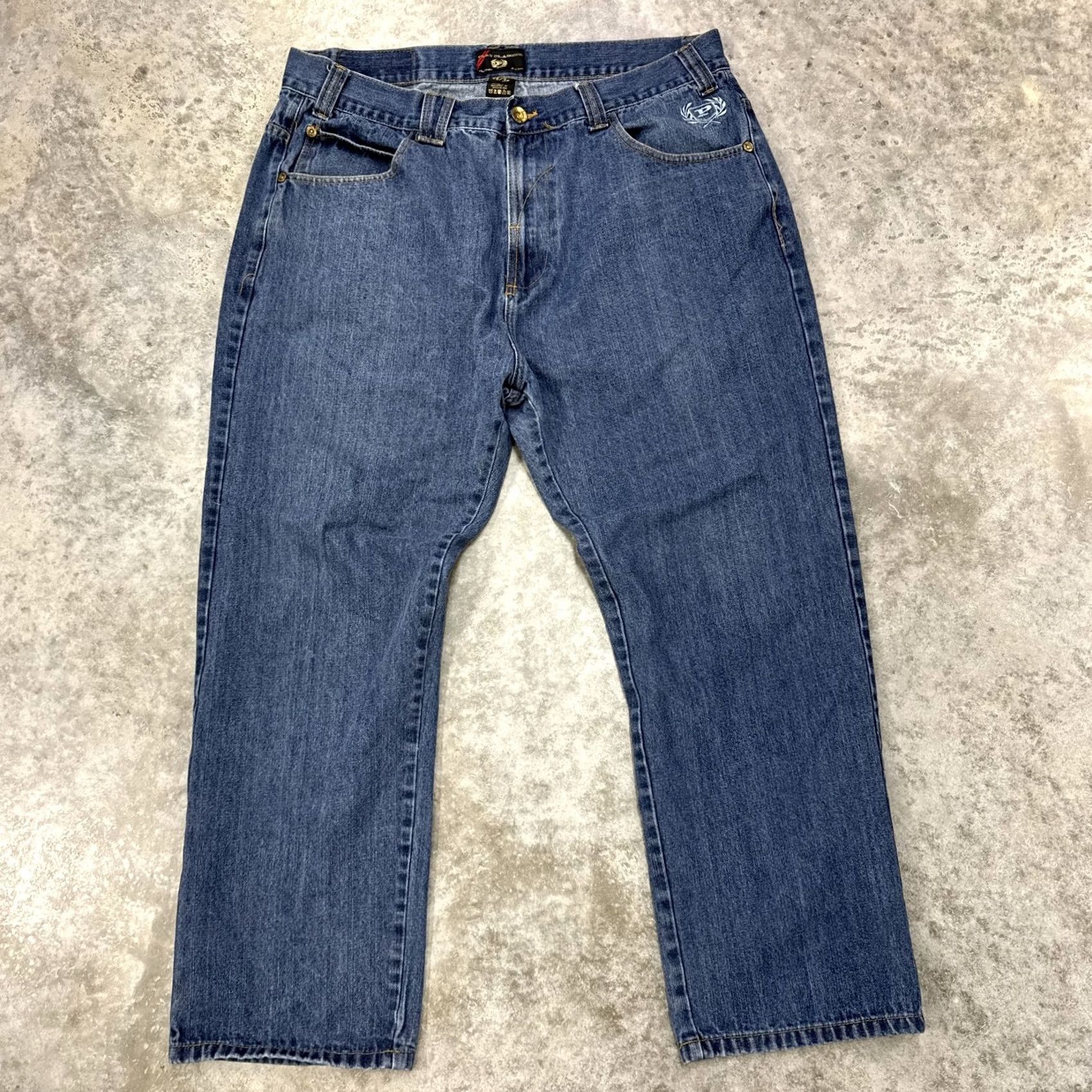 Denime VINTAGE Phat Classics Jeans Mens 44x34 Blue Denim Straight Leg Baggy Hip Hop Embroidered P Logo Front Pocket Womens Size US 44 / EU 60 - 3 Thumbnail