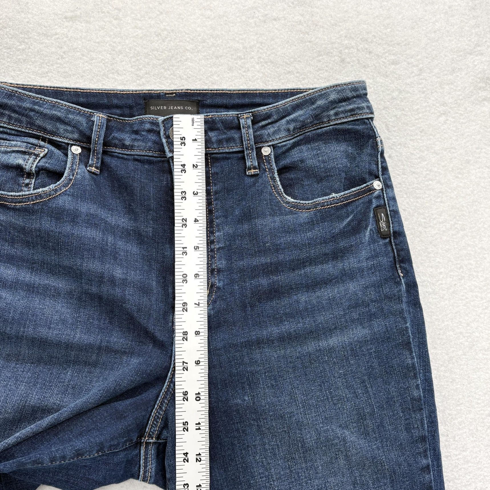 Silver Jeans Co. Silver Jeans Womens Slim Straight 30x31 Blue Wash Den­­im Grunge Isbister Straight Jeans Size 30" / US 8 / IT 44 - 7 Thumbnail