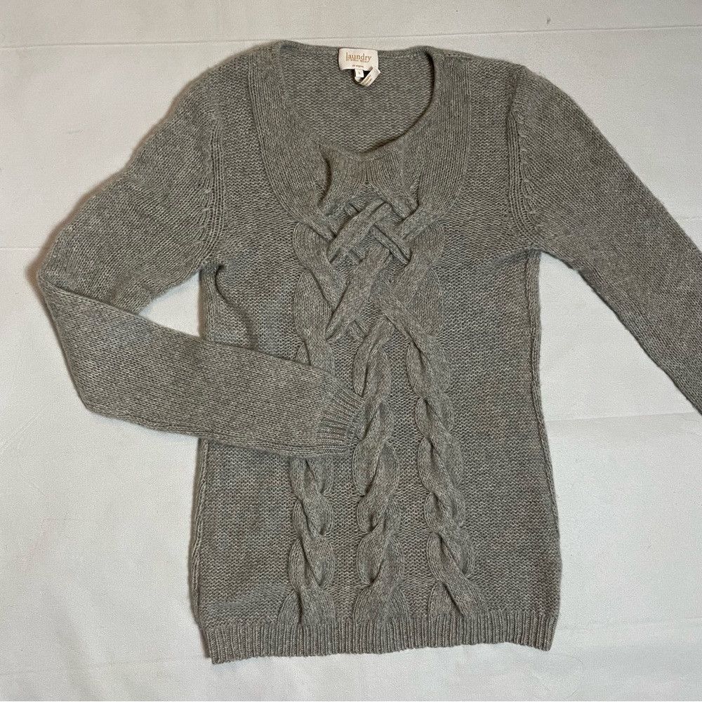 Laundry by Shelli Segal Laundry By Shelli Segal Cashmere Cable Grey Sweater Size L Size L / US 10 / IT 46 - 6 Thumbnail