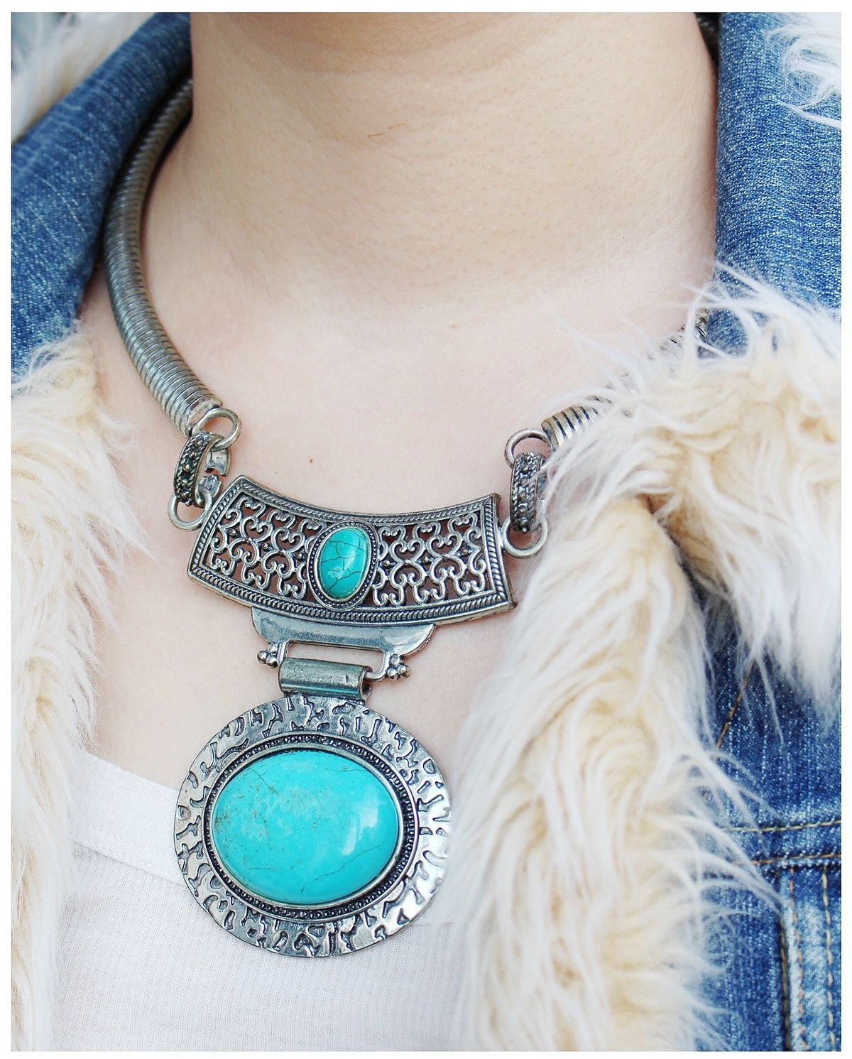 Vintage 2000S JAPANESE MADE TRIBAL NECKLACE WITH TURQUOISE STONES Size ONE SIZE - 3 Thumbnail