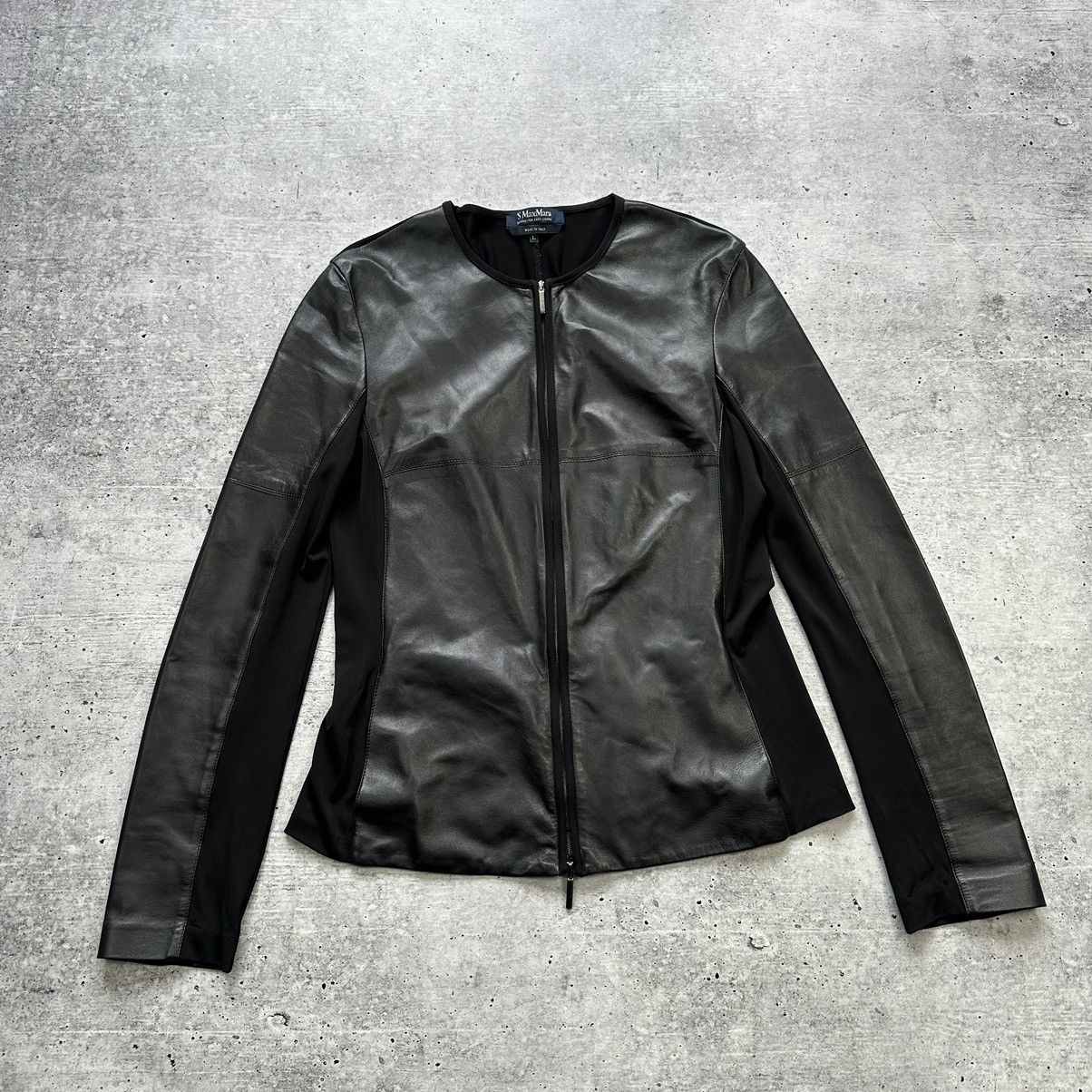 Vintage S Max Mara Leather Soft Combination Viscose Jacket Size L / US 10 / IT 46 - 1 Thumbnail