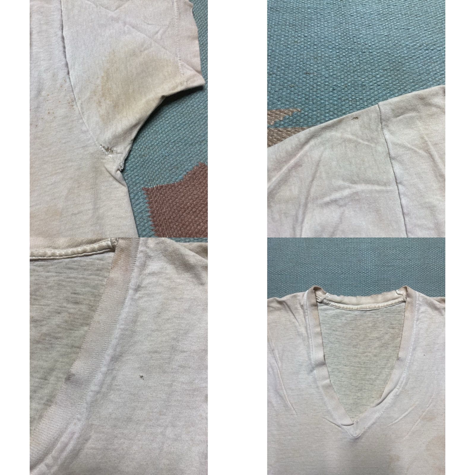 Vintage VINTAGE 70s 80s White T-Shirt V-Neck Cotton Grunge Medium M Mens Size US M / EU 48-50 / 2 - 8 Thumbnail