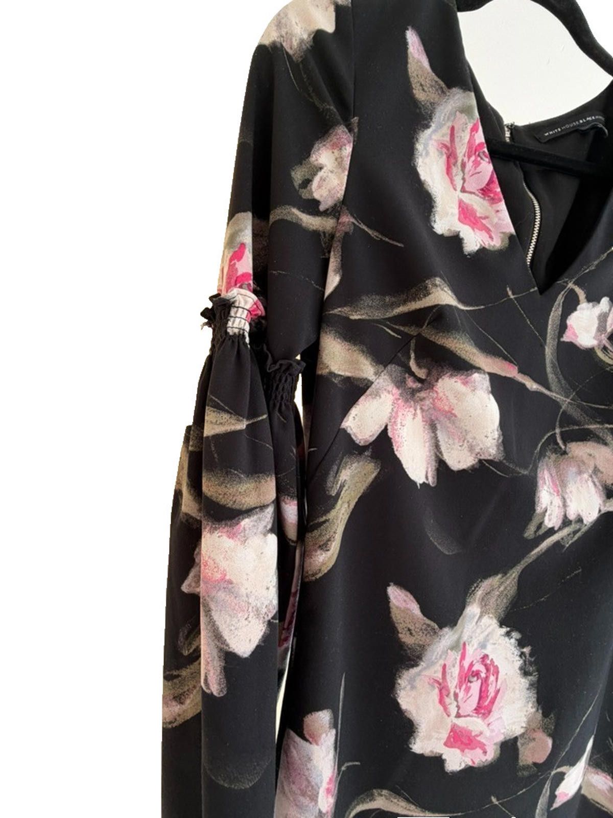 Other WHBM Black Pink Multi Color Floral Bell Sleeves Shift Dress Size S / US 4 / IT 40 - 4 Thumbnail
