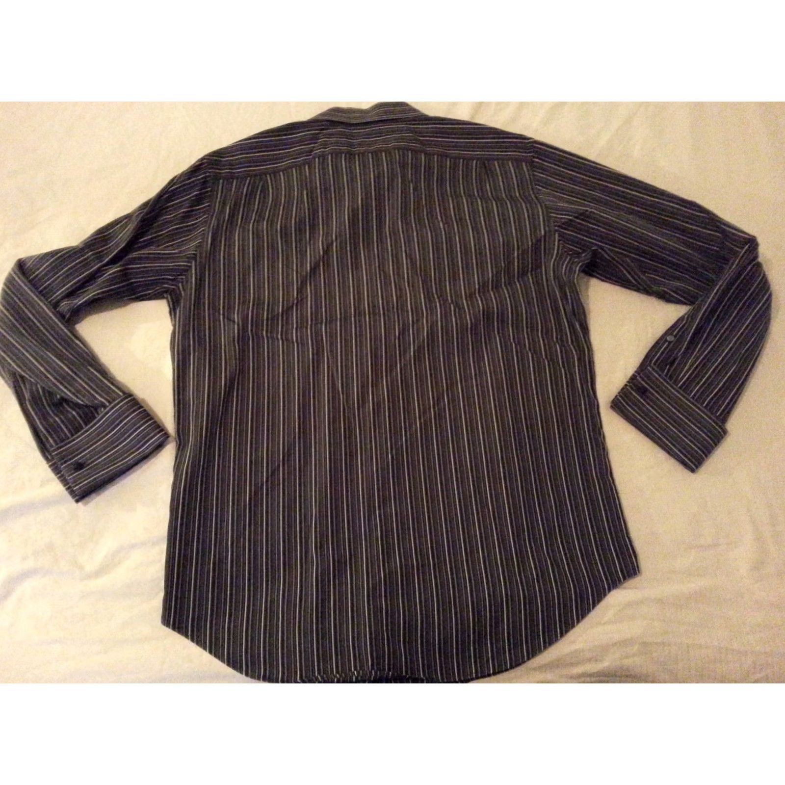Banana Republic Banana Republic Shirt Mens L Black Dress Stripes Cotton Long Button Size 42R - 2 Thumbnail