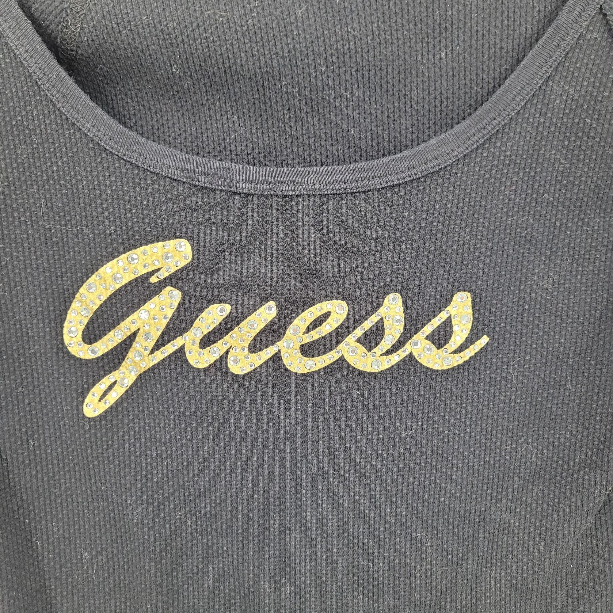 Guess Y2K Guess Black Long-Sleeve Thermal Knit Top Womens Sz M Gol Size M / US 6-8 / IT 42-44 - 2 Thumbnail