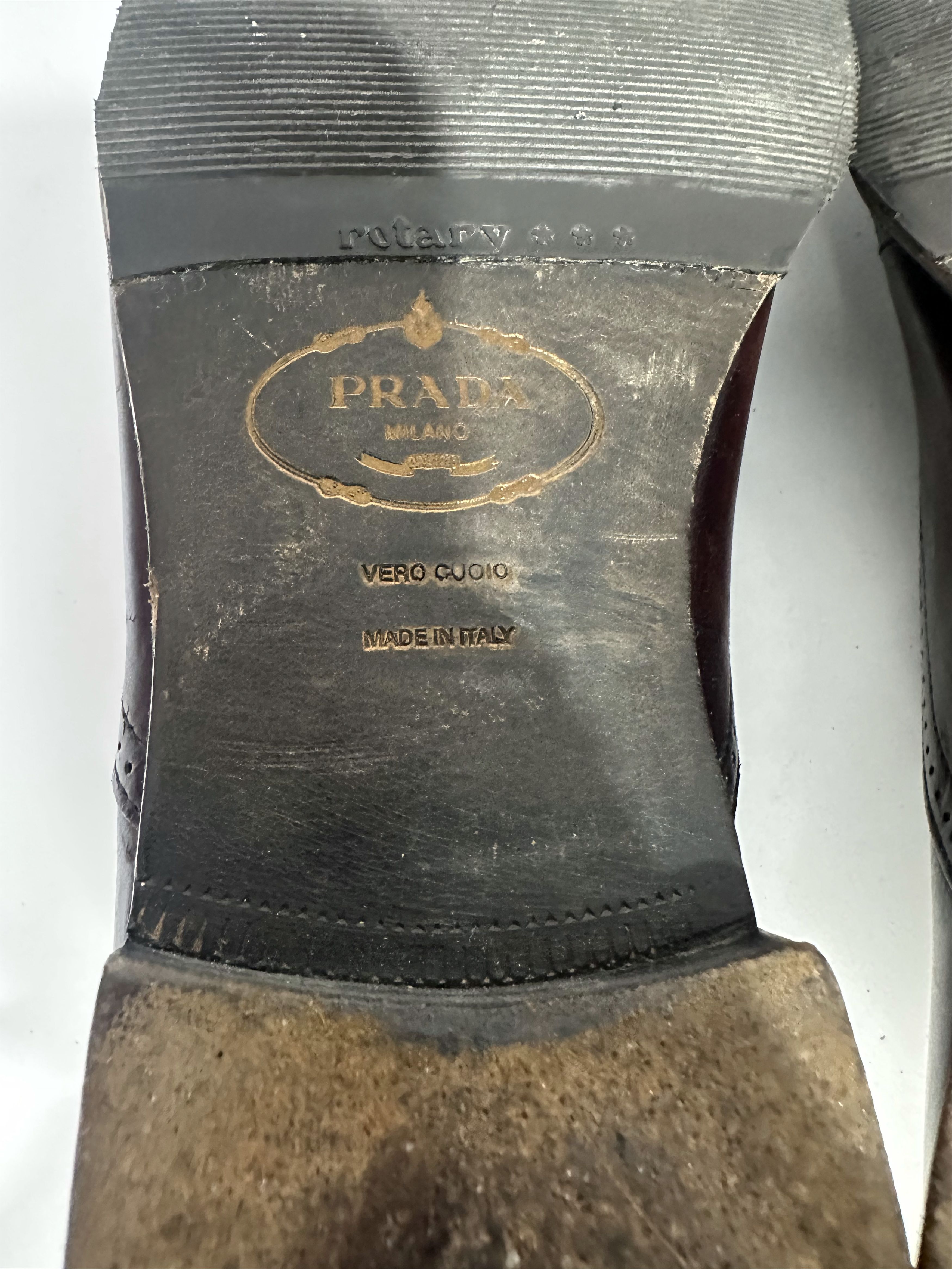 Prada Vintage Prada Brown Burnished Leather Wingtip Brogue Loafers Size US 8 / EU 41 - 12 Thumbnail