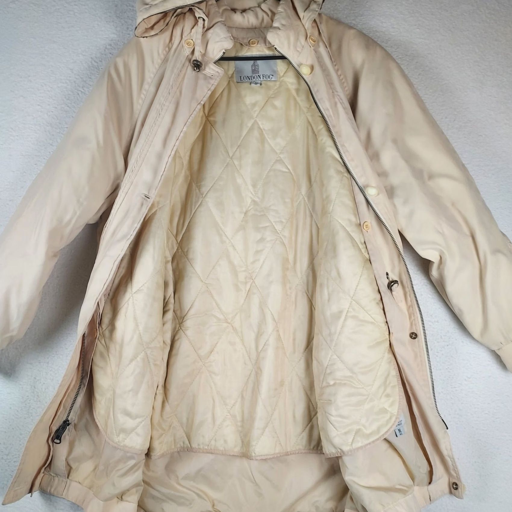 London Fog London Fog Womens Medium Hooded Insulated Rain Jacket Light Beige Long Casual Coat Size M / US 6-8 / IT 42-44 - 3 Thumbnail