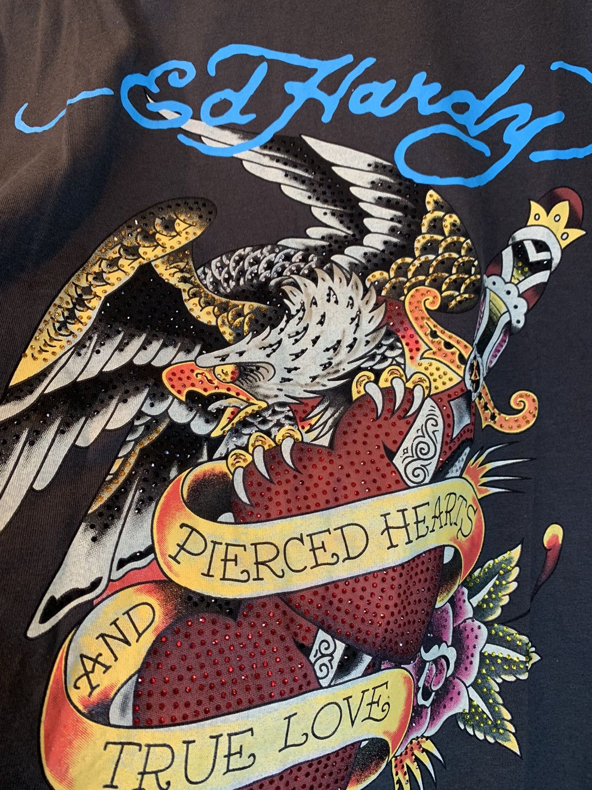 Designer × Ed Hardy *RARE* New Ed Hardy Rhinestoned Pierced Hearts Art T-Shirt M Size US M / EU 48-50 / 2 - 4 Thumbnail