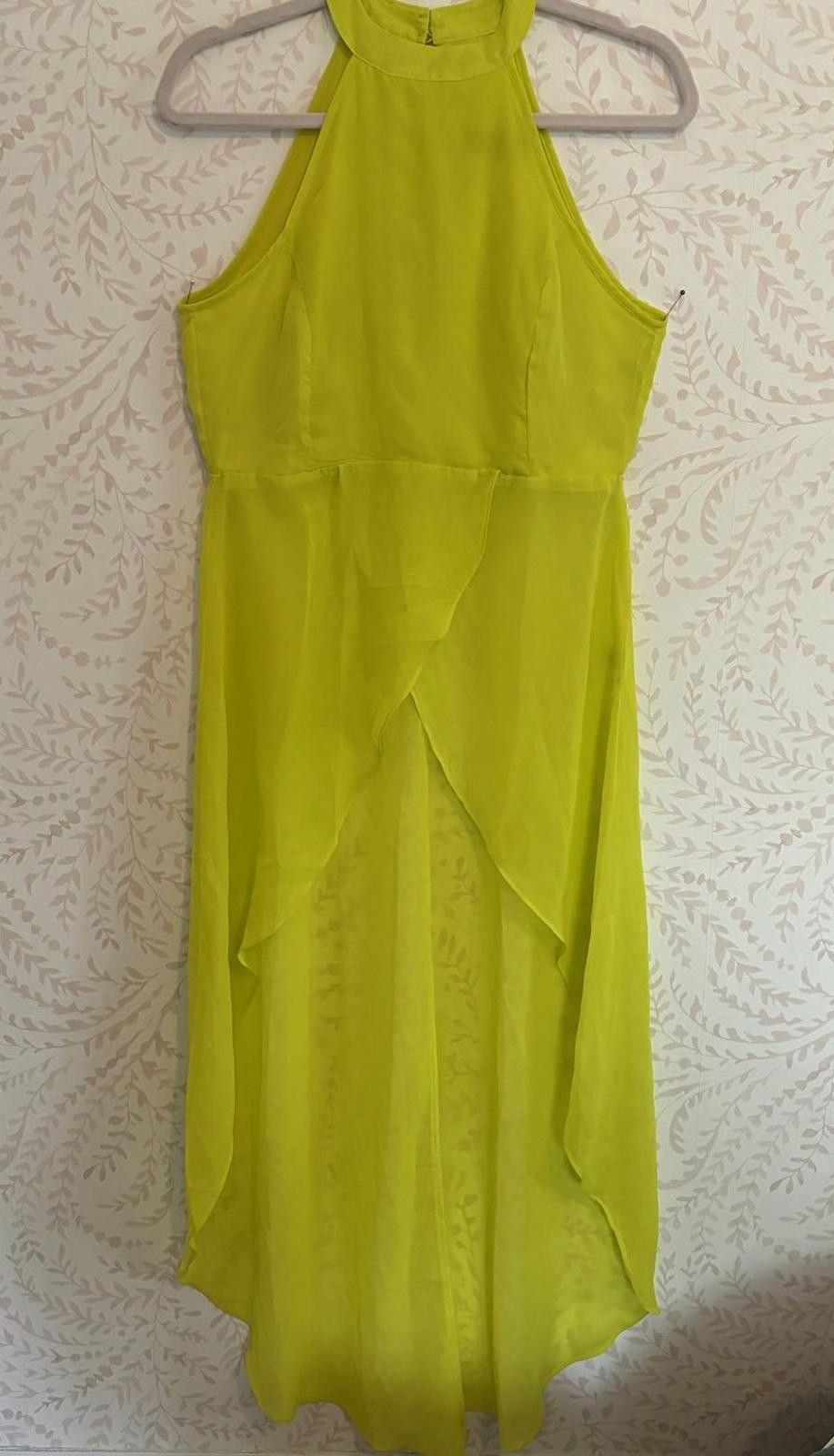 Designer NWT Vibrant Neon Yellow Sheer Maxi Halter Top Size S / US 4 / IT 40 - 1 Thumbnail