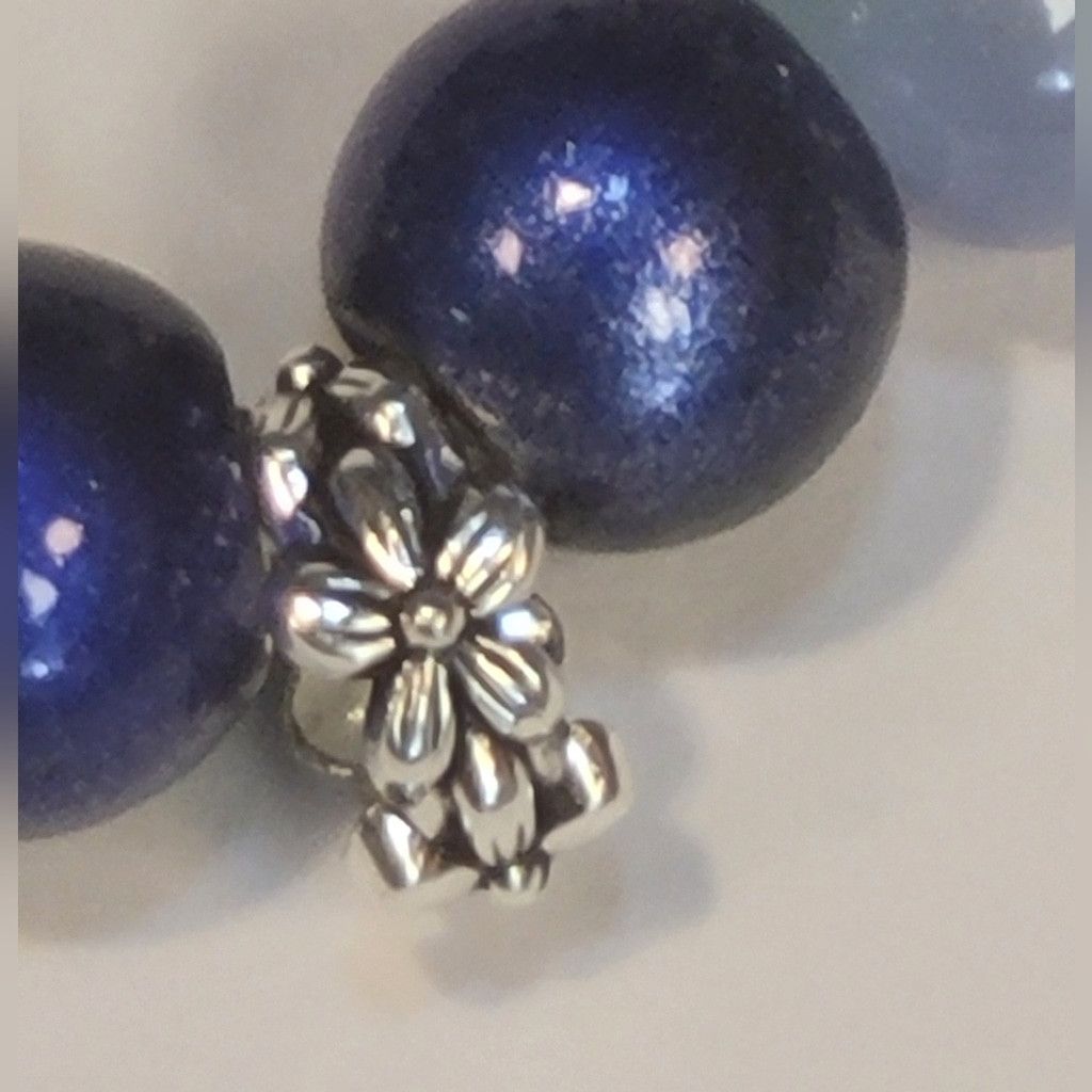 Handmade Mermaid Resin & Glass Beaded Silver Flower 7" Bracelet Size ONE SIZE - 4 Thumbnail