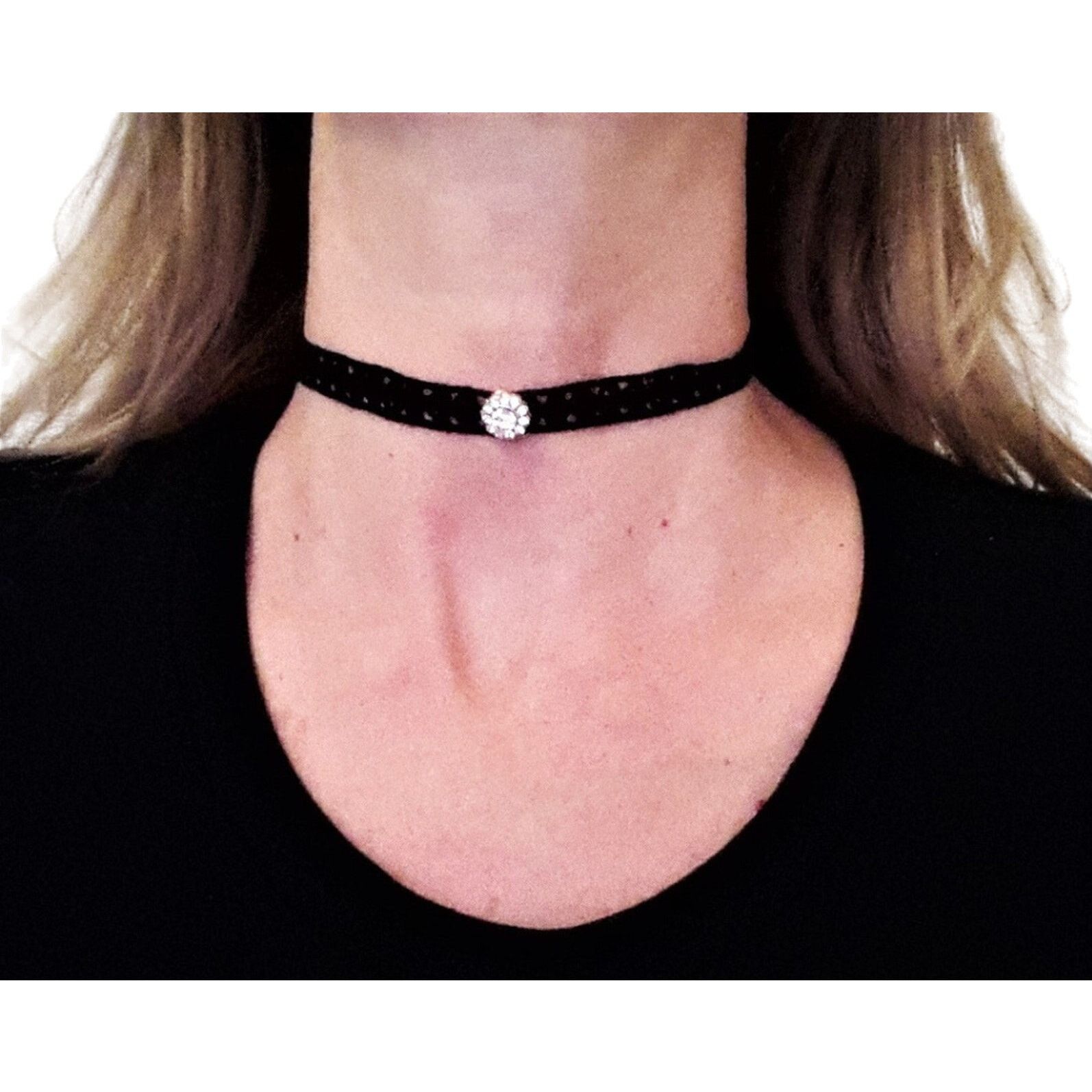 Other Black Lace Choker Necklace Diamonds Glam Goth Boho Cottage Size ONE SIZE - 1 Thumbnail