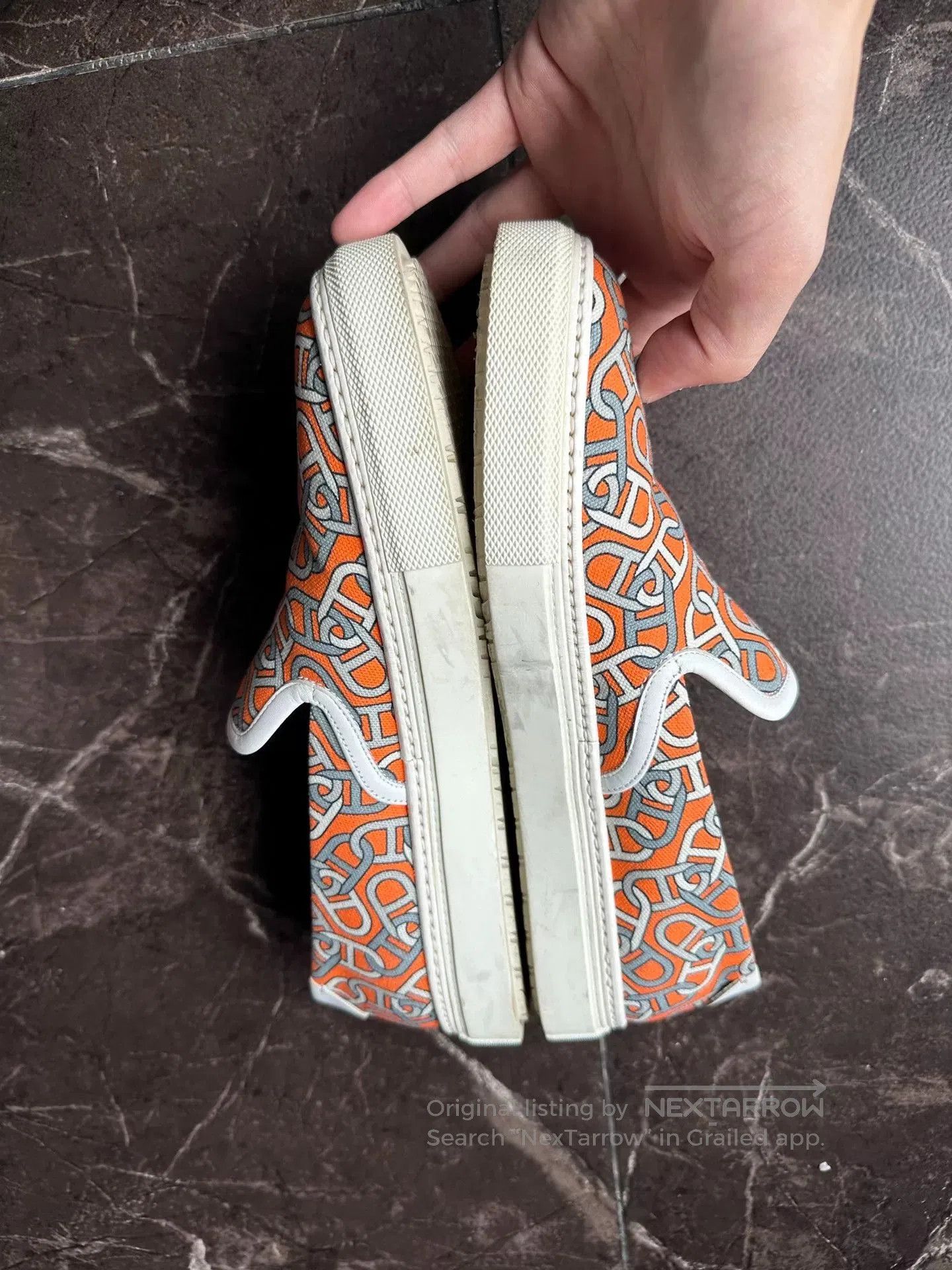 Hermes Hermes Men's Orange Chain Print Slip. Size US 6.5 / EU 39-40 - 3 Thumbnail