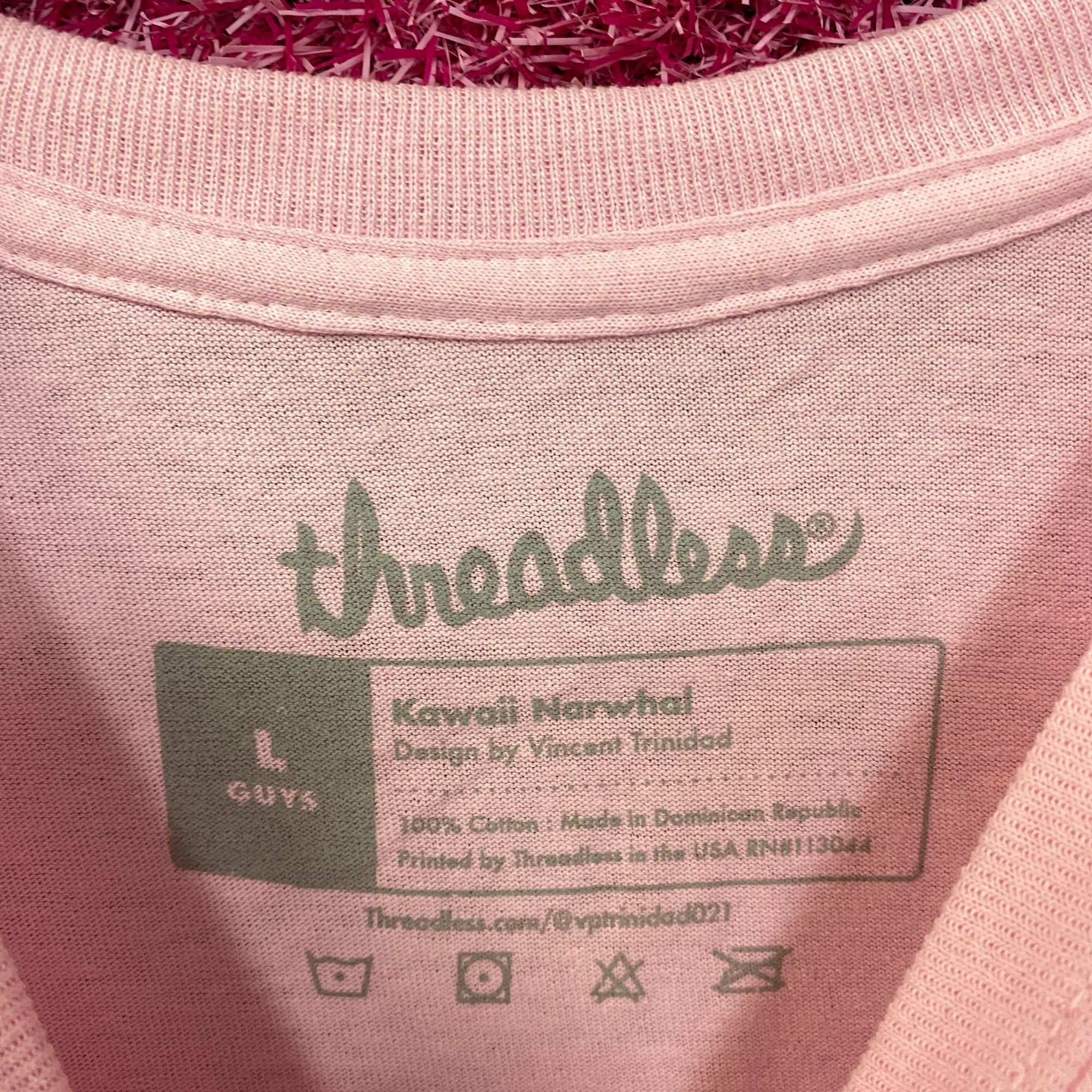 Threadless Kawaii Narwhal - Kaku "Horn" - Cute Graphic Pink T-Shirt Lar Size US L / EU 52-54 / 3 - 5 Thumbnail