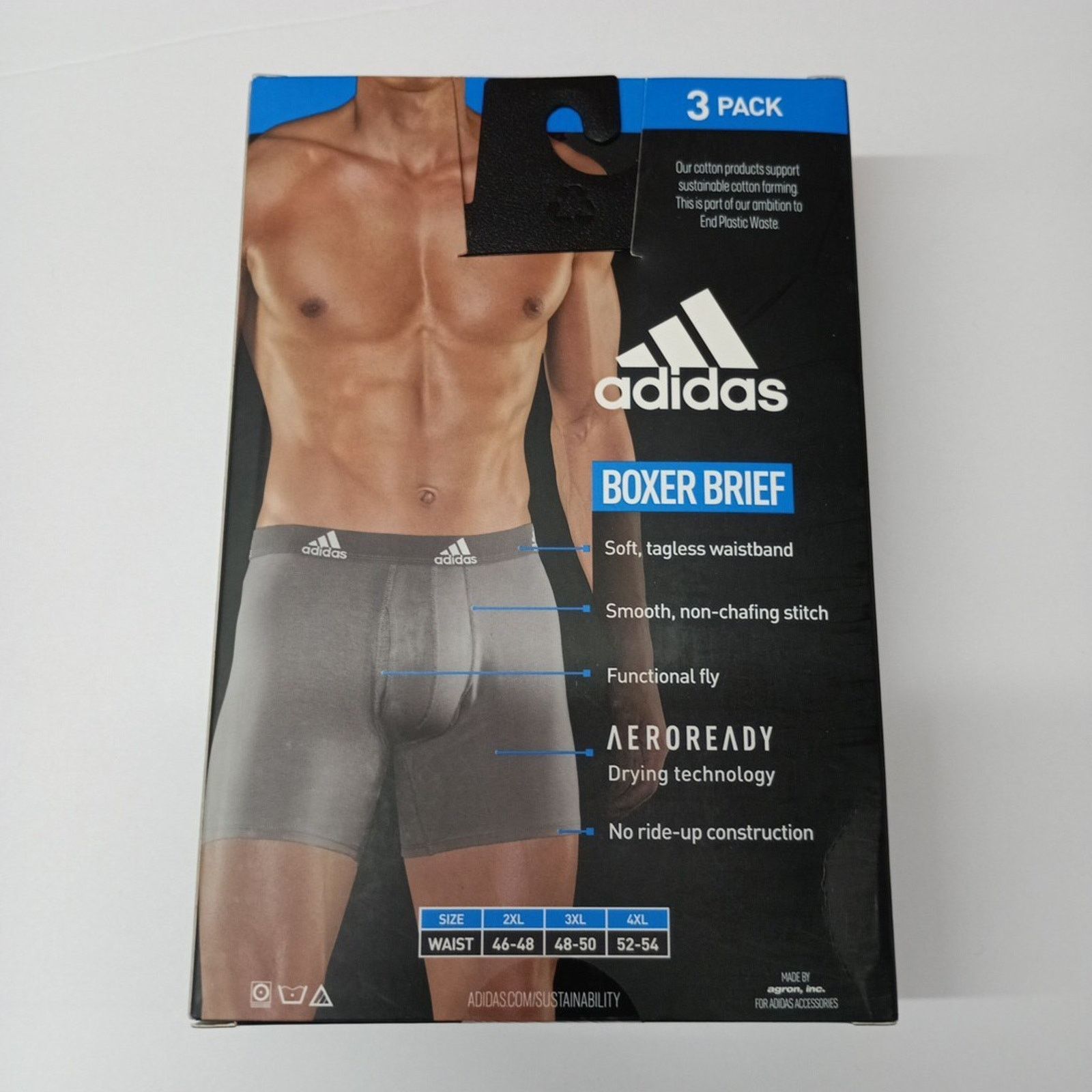 Adidas adidas Black Cotton Stretch Men Boxer Briefs 3-Pack Size 2XL Size 46 - 2 Thumbnail