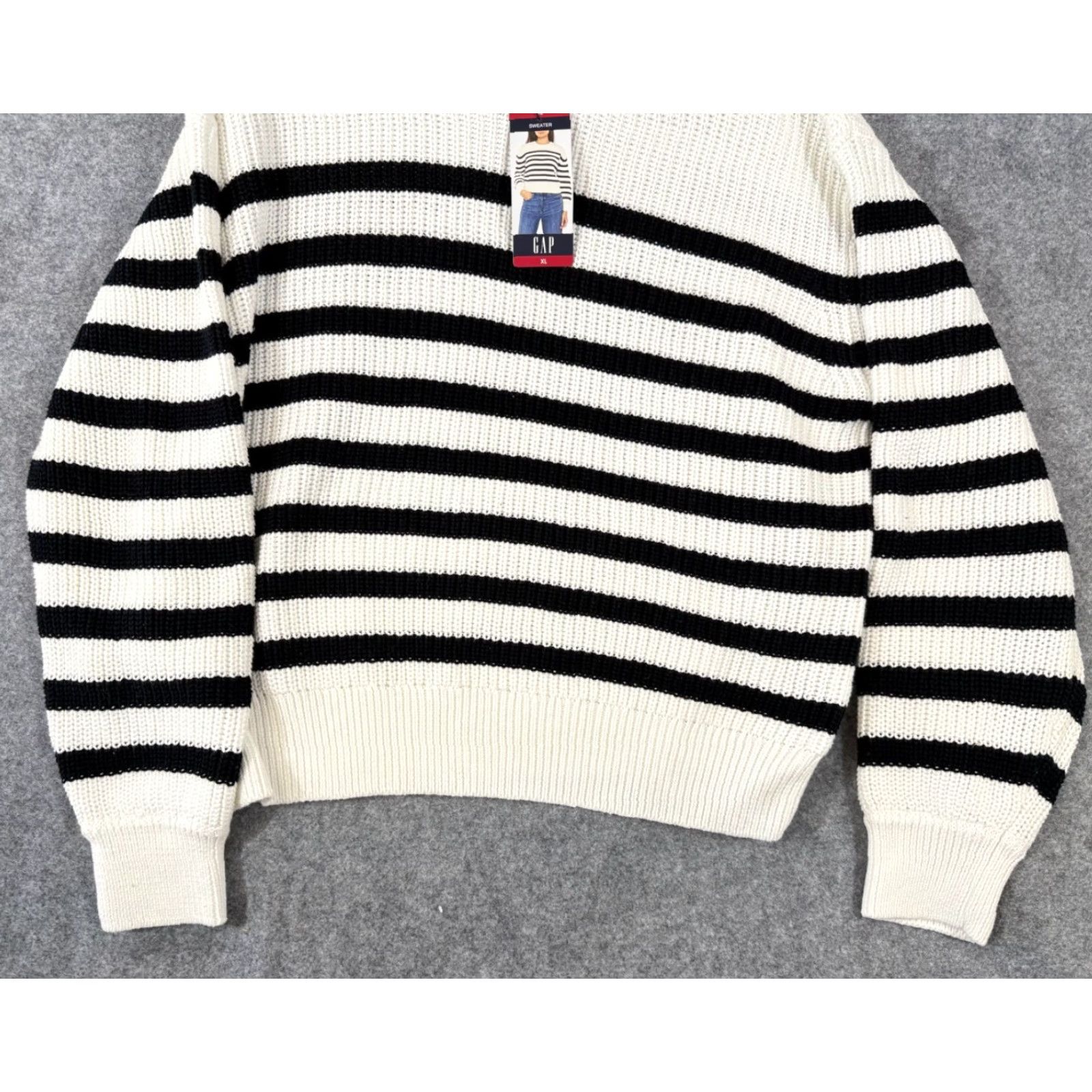 Gap GAP Pullover Sweater Womens XL Ivory Black Knit Striped Crewneck Long Sleeve NWT Size XL / US 12-14 / IT 48-50 - 4 Thumbnail