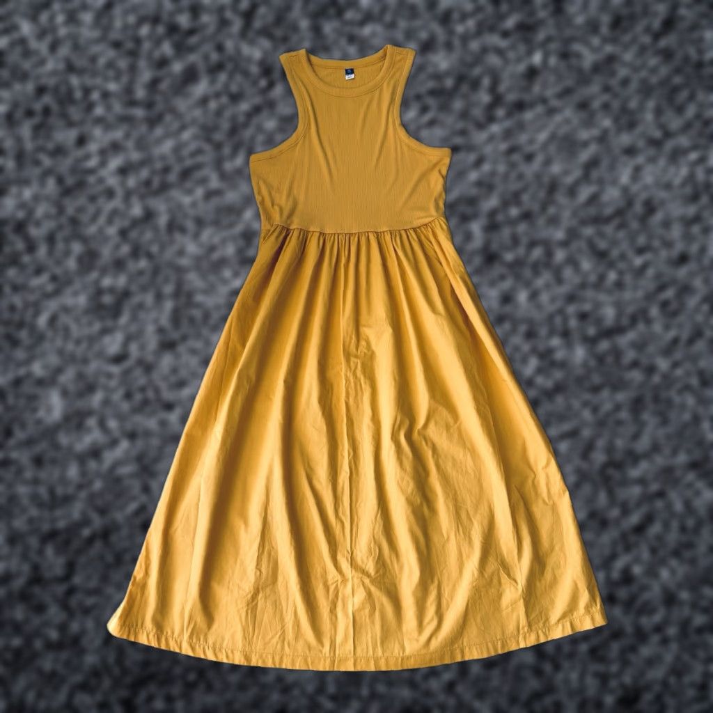 Old Navy Women's Fit Flare Midi Dress Tall XXL Yellow Bohemian