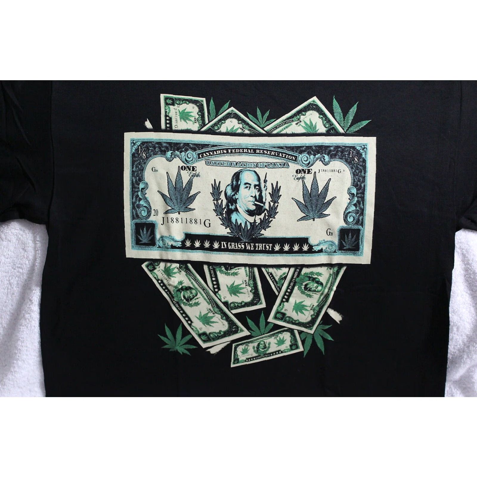 Vintage VINTAGE ALSTYLE APPAREL Marijuana Leaf Dollar Bill Graphic Tee T-Shirt Men's XL Black Funny Size US XL / EU 56 / 4 - 2 Thumbnail
