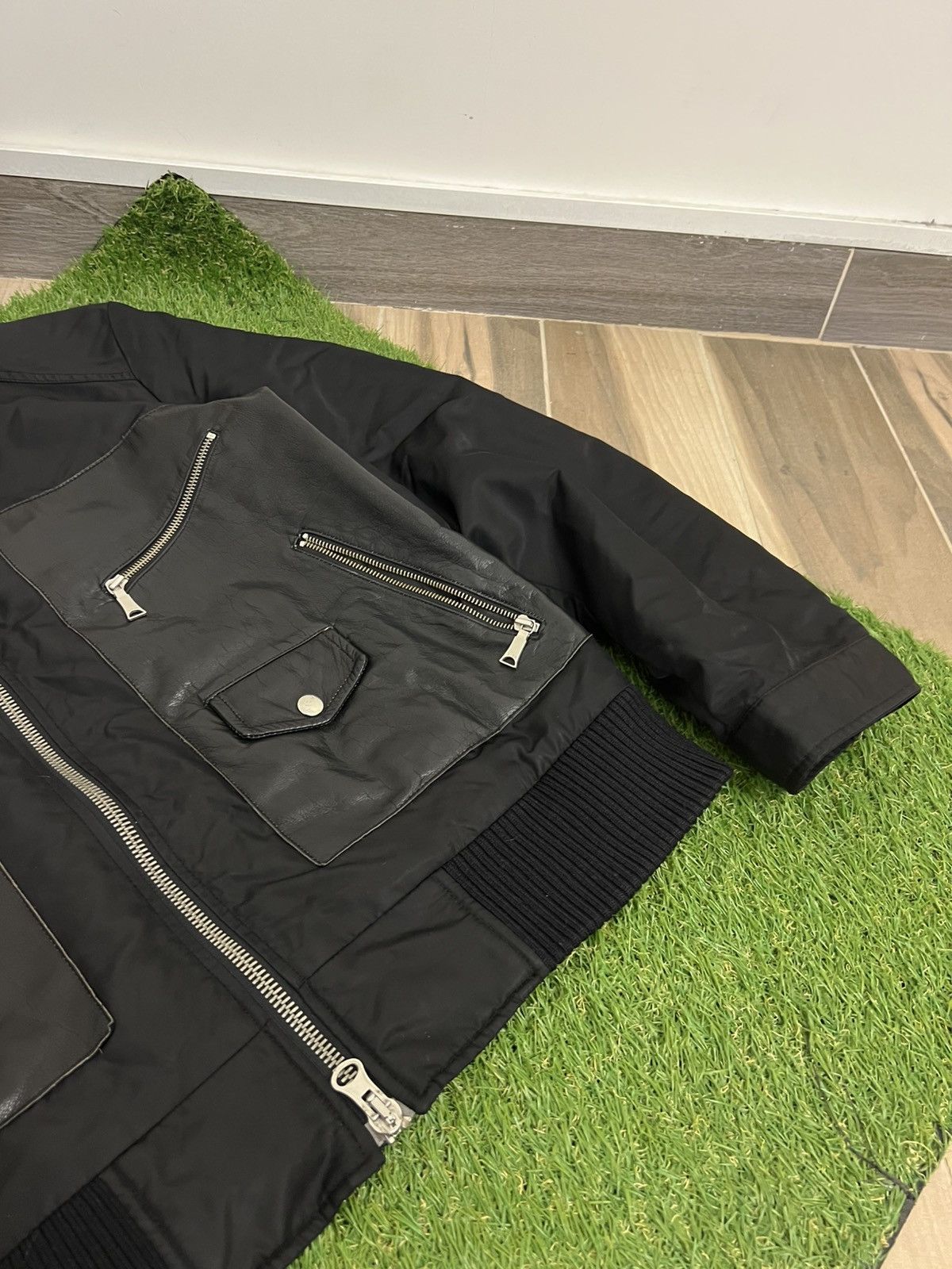 John Richmond × Vintage 90's John Richmond Denim Japan Style Nylon Leather Jacket Size US L / EU 52-54 / 3 - 4 Thumbnail