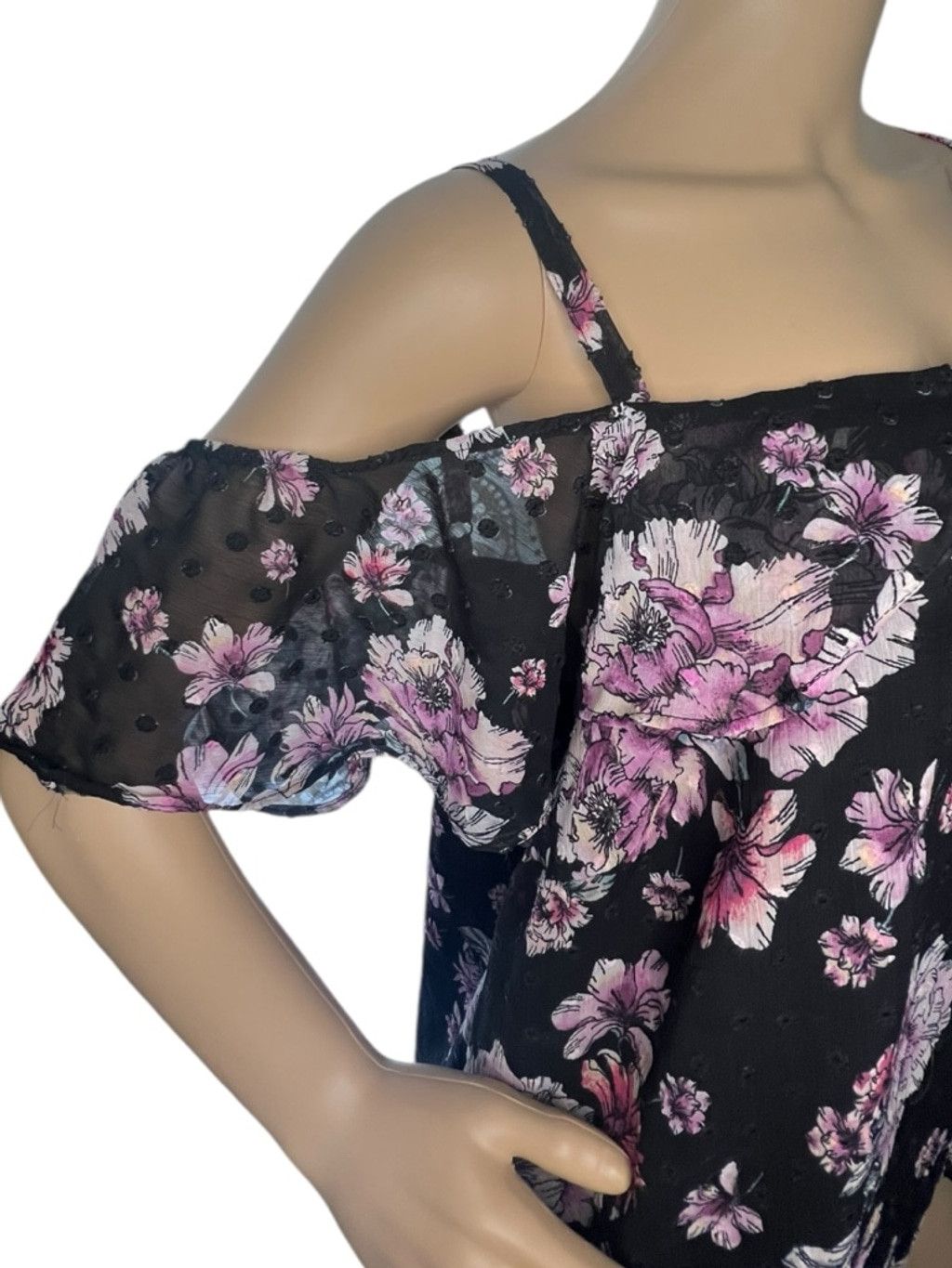 Torrid Torrid Floral Pattern Cold Shoulder Short Sleeve Blouse Size XXL / US 16-18 / IT 52-54 - 3 Thumbnail
