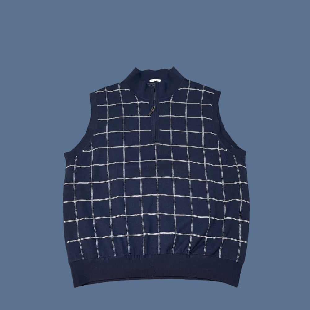 Vintage Fairway & Greene Sweater Vest Navy XL Men Vest Mock Neck 1/4 Zip Wool Lined Logo Embroidered Golf Size US XL / EU 56 / 4 - 1 Thumbnail