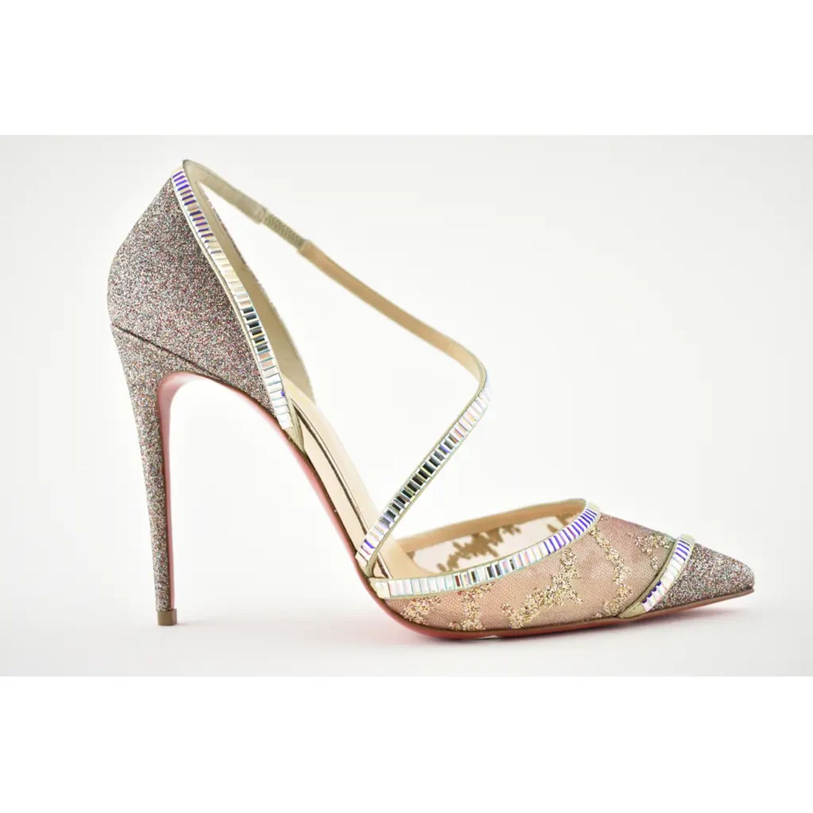 Christian Louboutin Chiara Diams 100 Glitter Crystal Cross Strap Heel Pump 39 Size US 9 / IT 39 - 2 Thumbnail