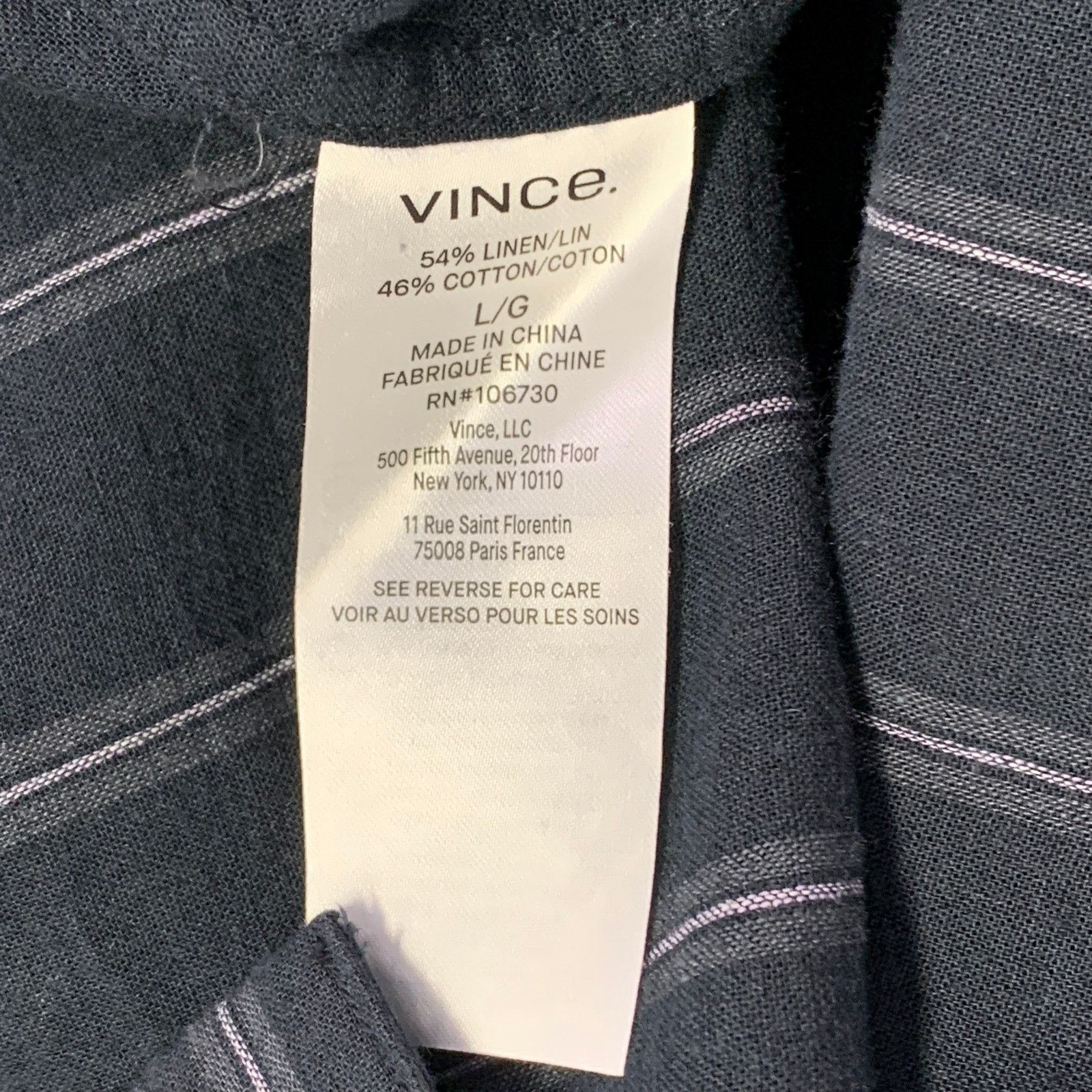 Vince Black Grey Stripe Linen Cotton Classic Fit One Pocket Shirt Size US L / EU 52-54 / 3 - 7 Thumbnail