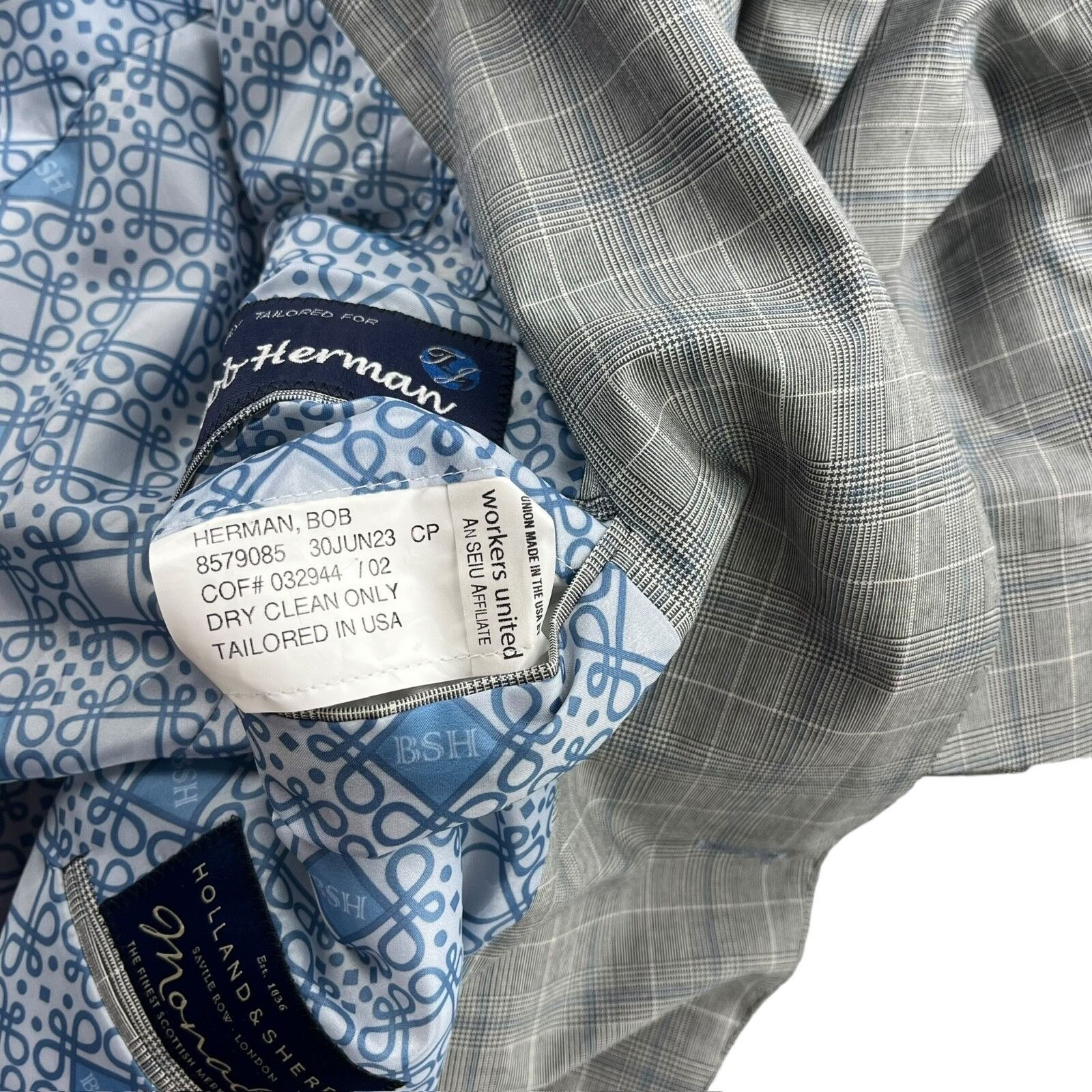 Holland & Sherry NEW Tom James x Holland & Sherry Gray Windowpane Plaid Suit• Size 50S - 4 Thumbnail