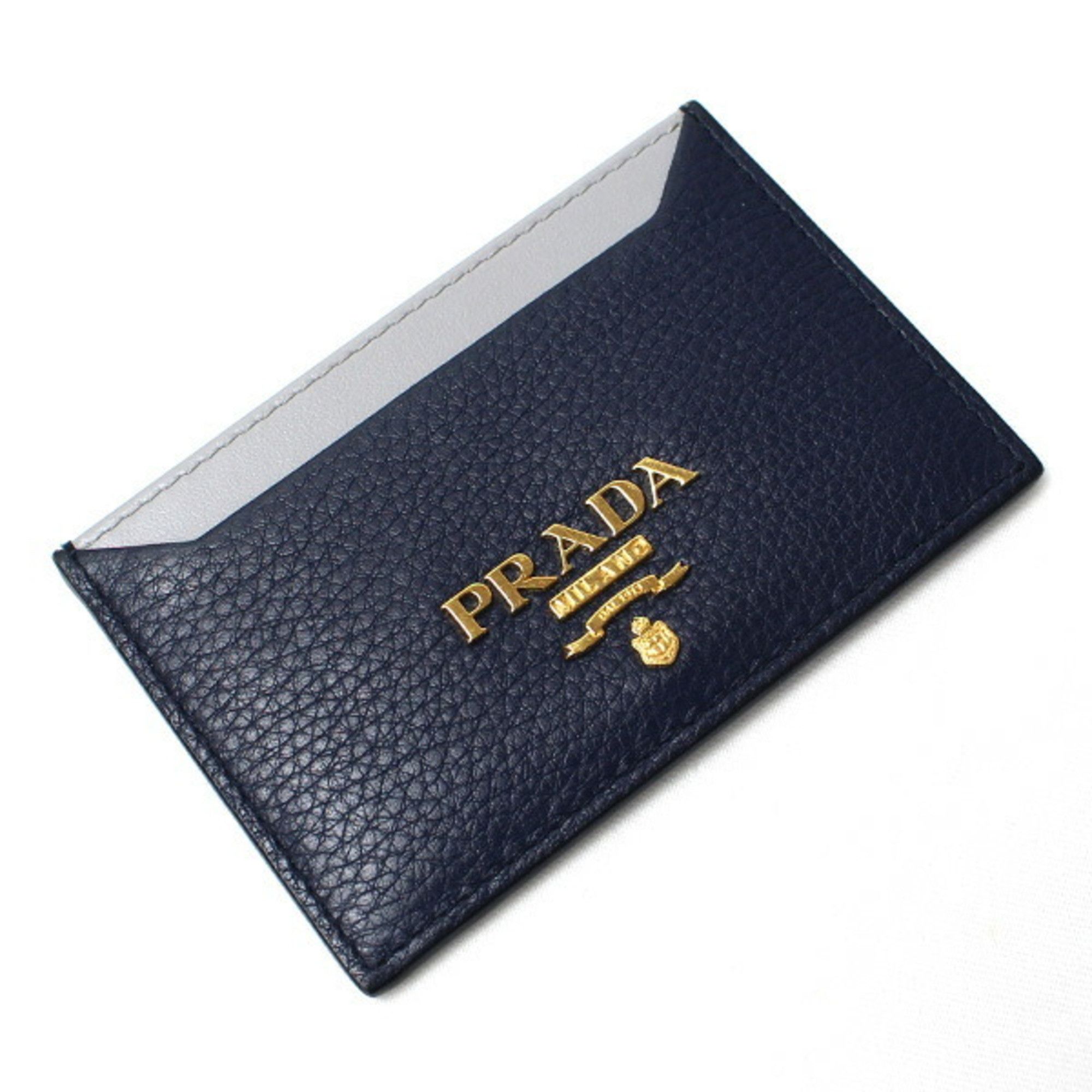 image of Prada Leather Card Case Navy/gray 1Mc208 2Bg5 F0Xqx in Grey, Women's