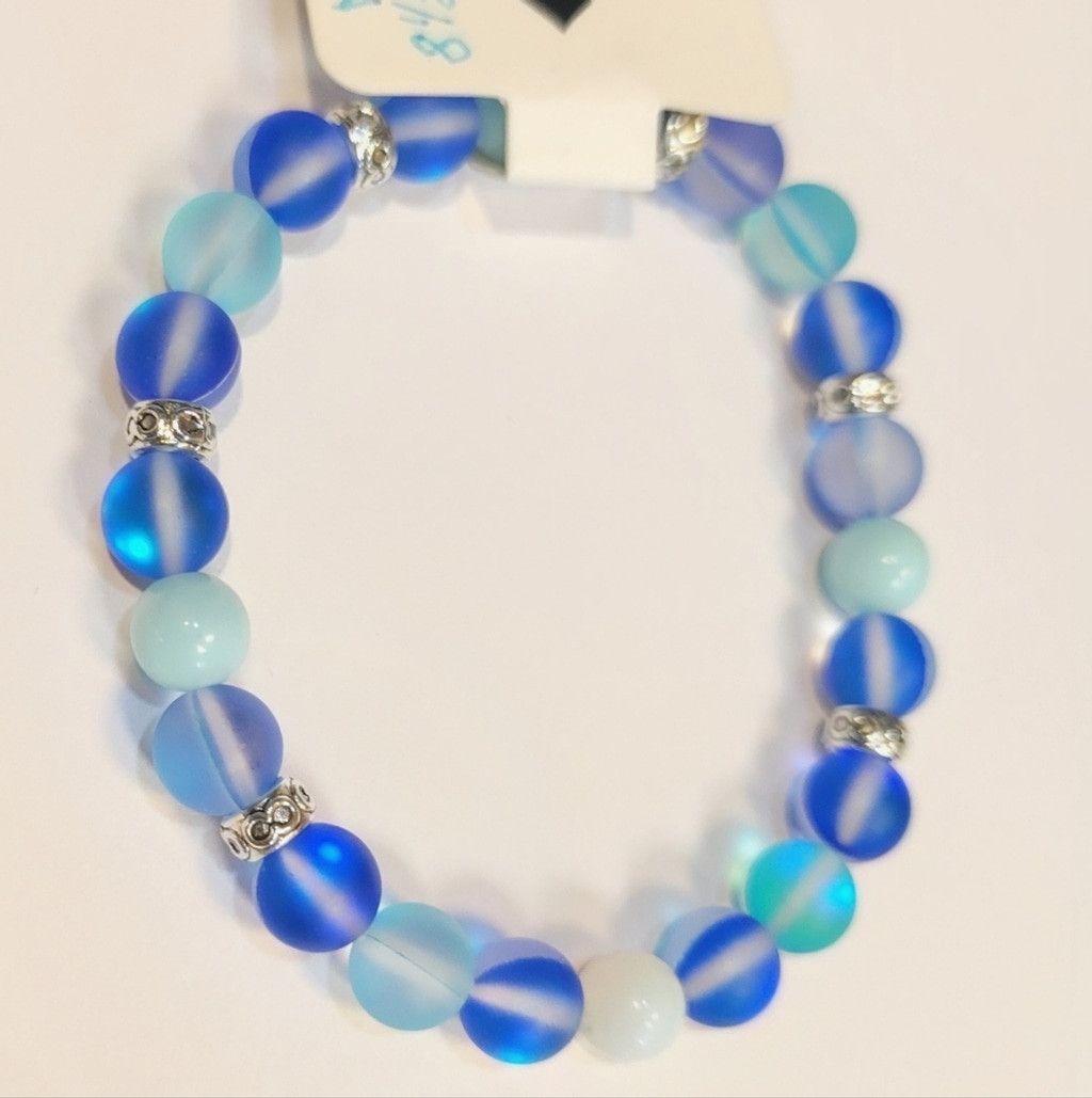 Handmade Glass Moonstone Beaded Bracelet 8.5" Size ONE SIZE - 2 Thumbnail