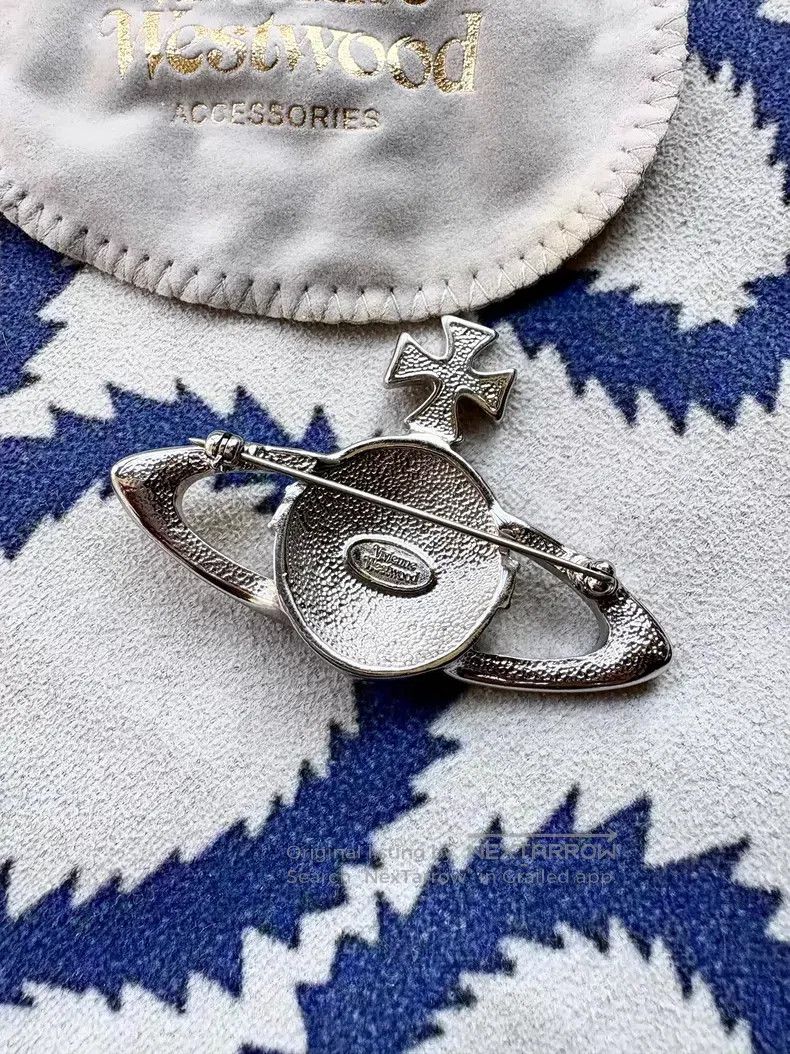 Vivienne Westwood Vivienne Westwood Silver Full Diamond Large Saturn Brooch Size ONE SIZE - 3 Thumbnail