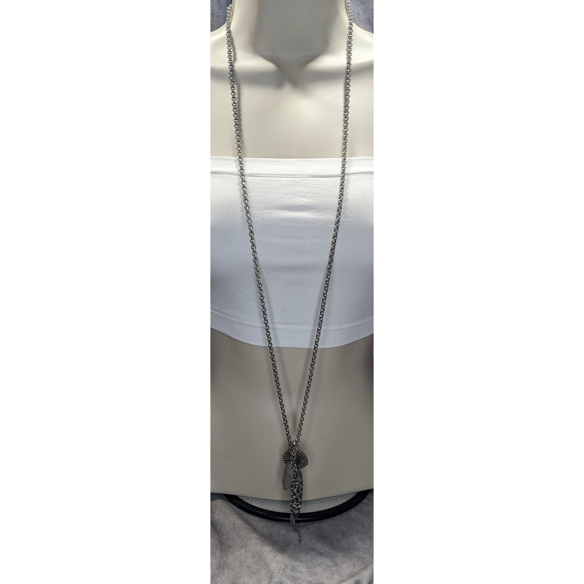 Express Express Y2K Glam Medallion Long Silver-Tone Layered Pendant Size ONE SIZE - 4 Thumbnail