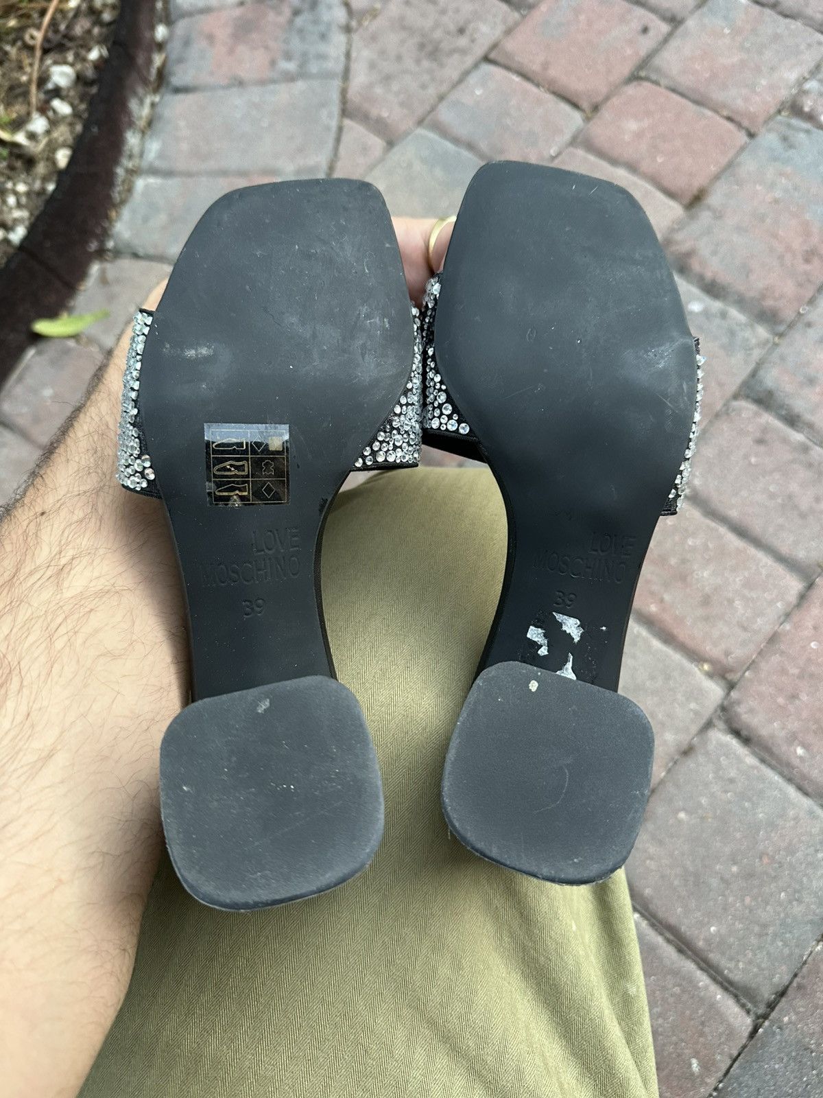 Love Moschino Love Moschino Rhinestone Black Leather Mules Size US 9 / IT 39 - 2 Thumbnail