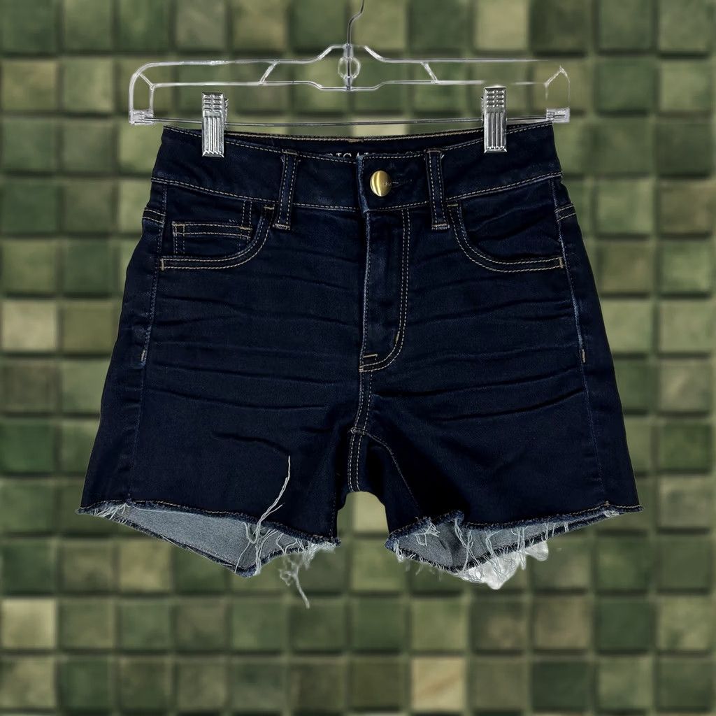 American Eagle Outfitters American Eagle Outfitters Hi-Rise Shortie Denim Shorts Women's Size 0 AEO Dark Blue 90s Bohemian Festive Casual Jeans Shorts Womens Size 25" / US 0 / IT 36 - 1 Thumbnail