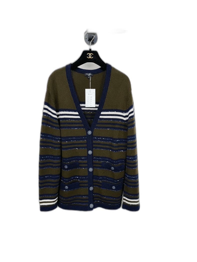 Chanel Cashmere Knit Cardigan with Stripes