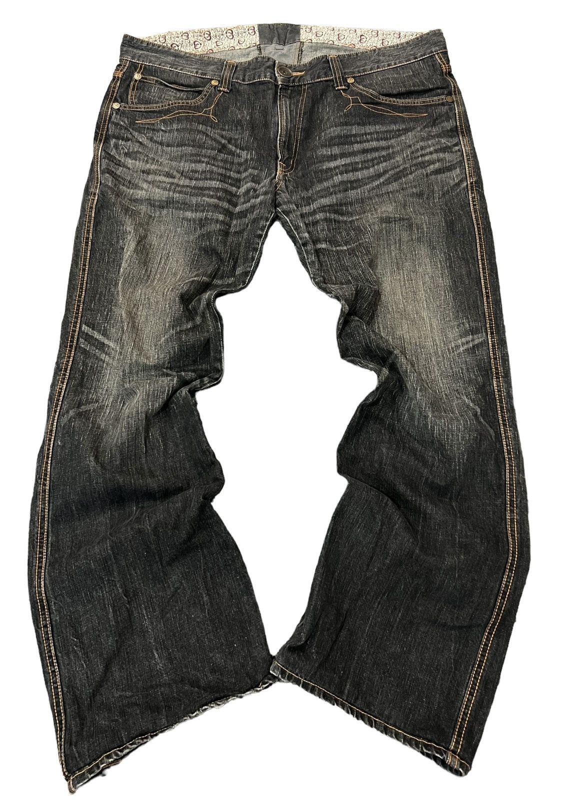 image of If Six Was Nine x Tornado Mart Edwin Mud Wash Wide Leg Flared Denim Jeans in Black, Men's (Size 40)