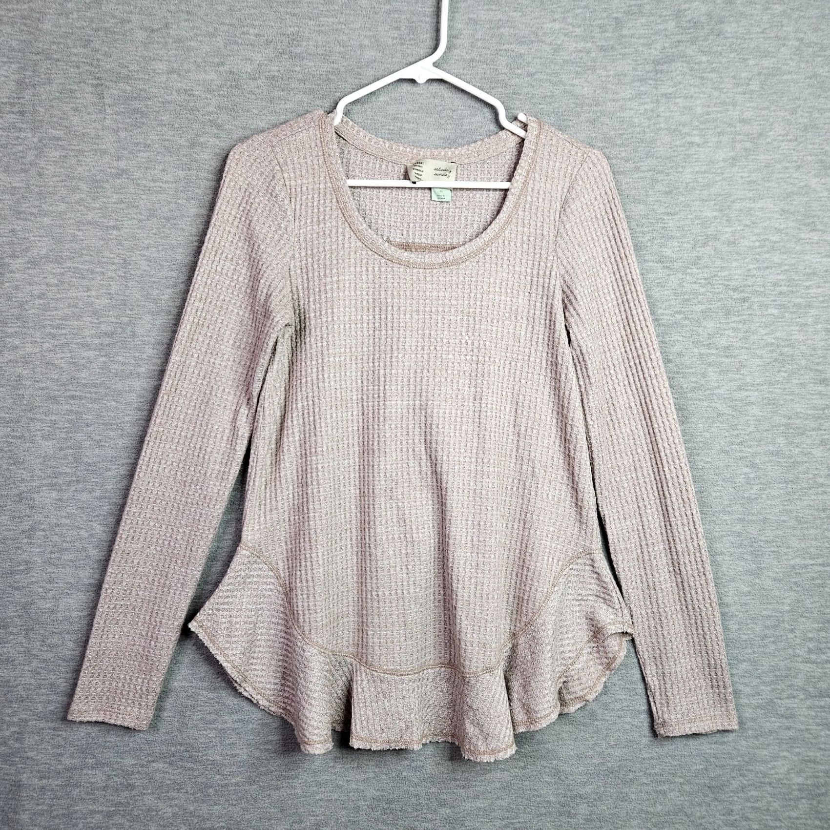Anthropologie Anthropologie Saturday Sunday Women XS Waffle Knit Peplum Top Beige Size XS / US 0-2 / IT 36-38 - 3 Thumbnail