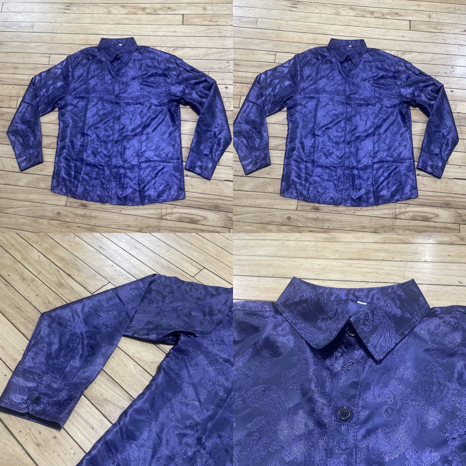 Vintage VINTAGE Royal Purple Brocade Baroque Button Shirt Adult M Jewel Tone 1970s Disco Club Mens Size US M / EU 48-50 / 2 - 9 Thumbnail