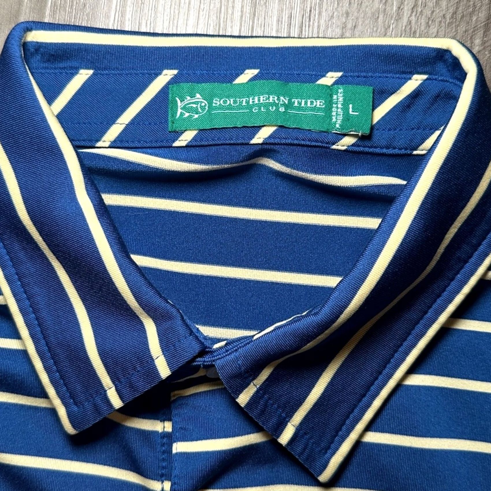 Southern Tide Southern Tide Club Performance Striped Polo Large Mens Navy Yellowish Cream Polo Shirt Size US L / EU 52-54 / 3 - 6 Thumbnail